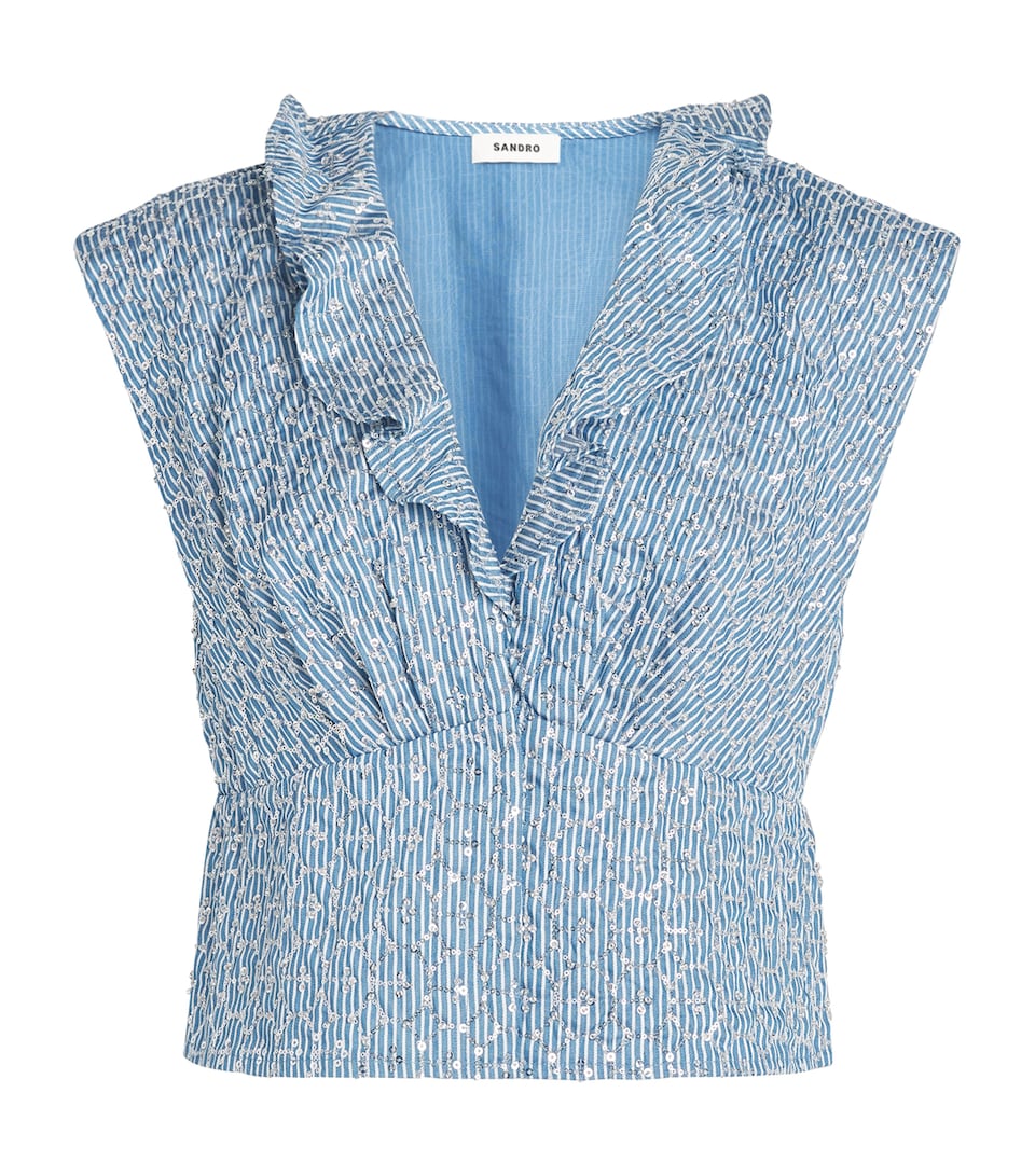 Sandro Paris Womens Sequinned Stripe Top Blue