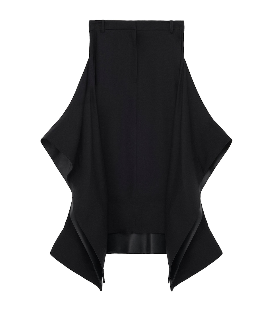 Leather-Trim Side-Pleat Midi Skirt