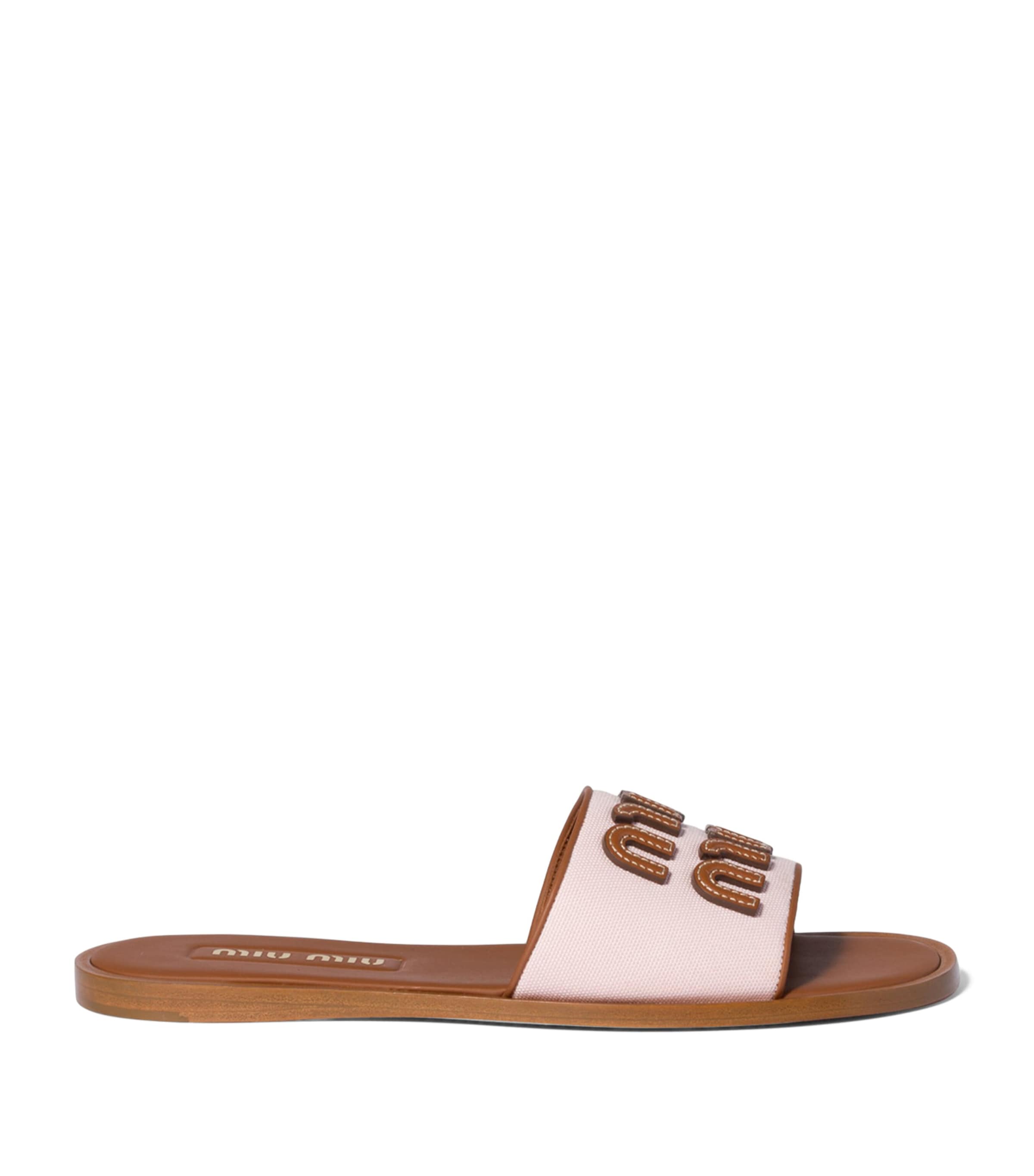 Miu Miu Canvas-Leather Logo Sandals Powder