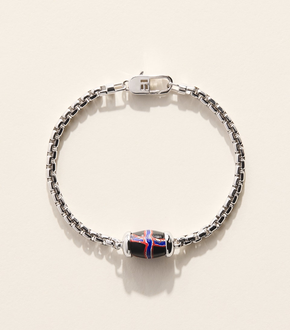 Tateossian Rhodium-Plated French Cross Chain Bracelet Black