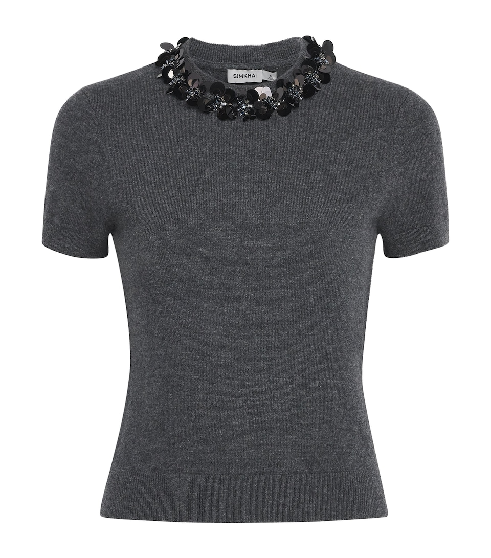 Simkhai Womens Wool-Cashmere Sophie Sweater Charcoal Dusty Blue