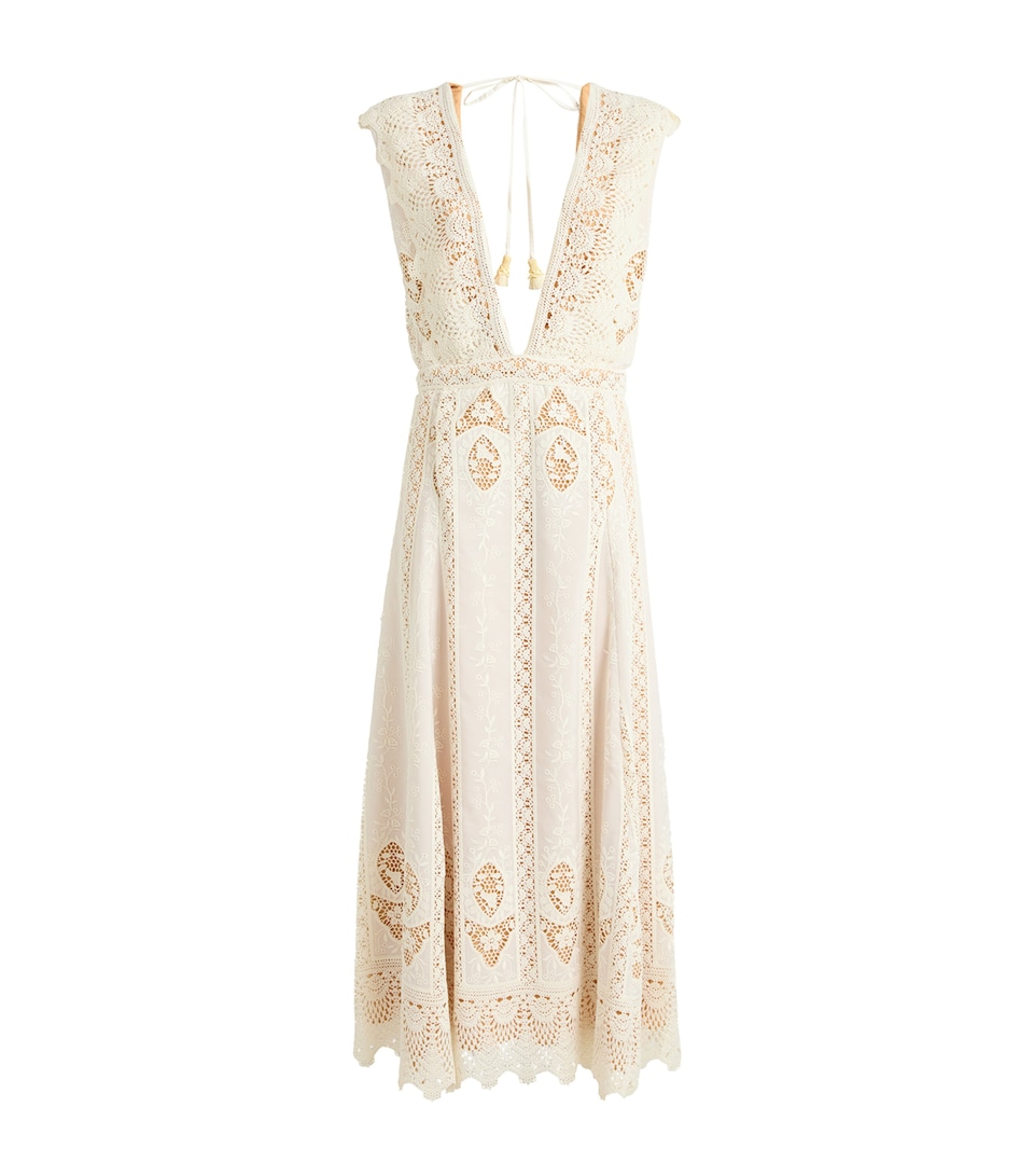 Johanna Ortiz Womens Crochet Grace in the Open Fields Maxi Dress Ecru