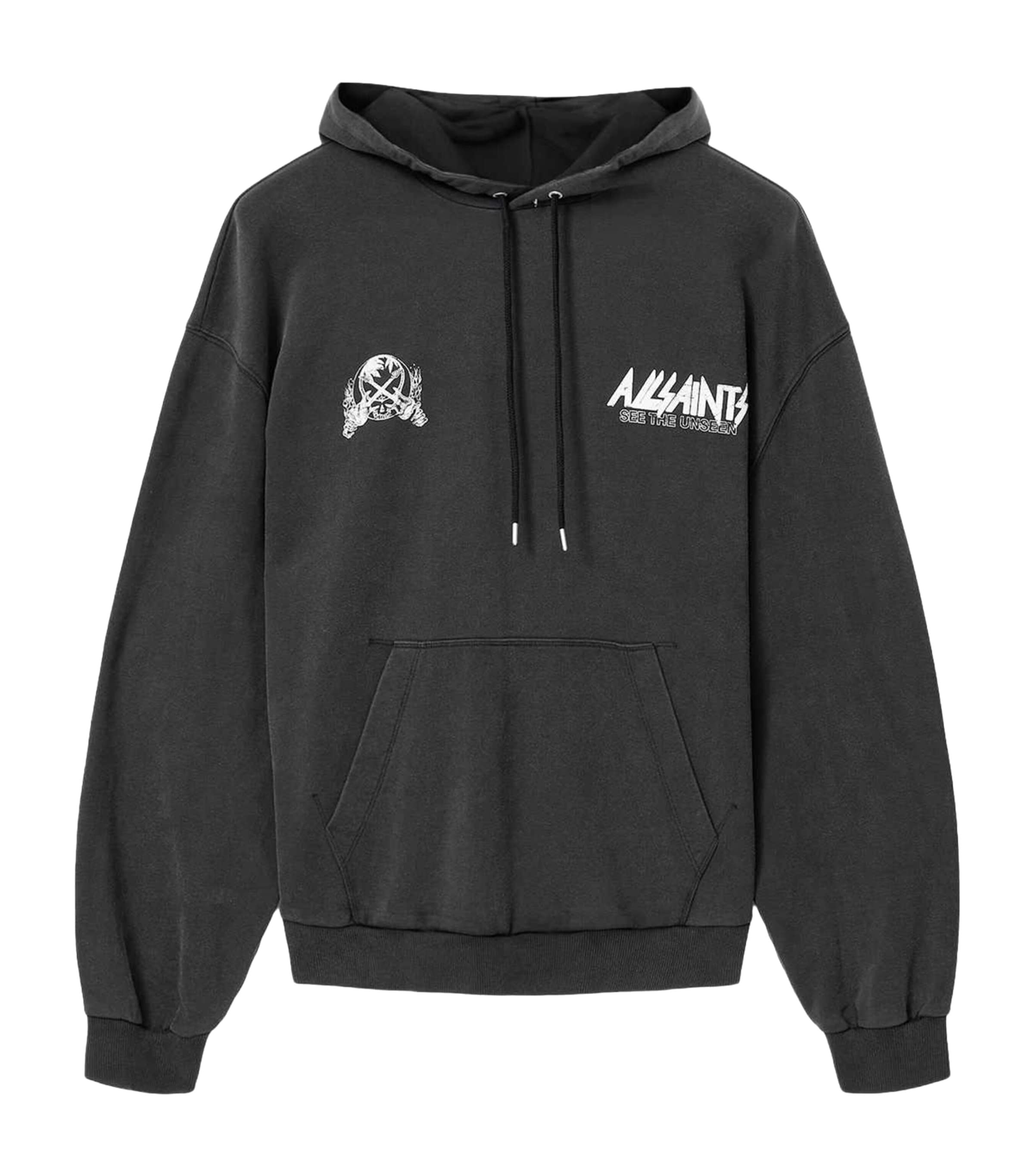 AllSaints Mens Organic Cotton Chromium Hoodie Washed Black