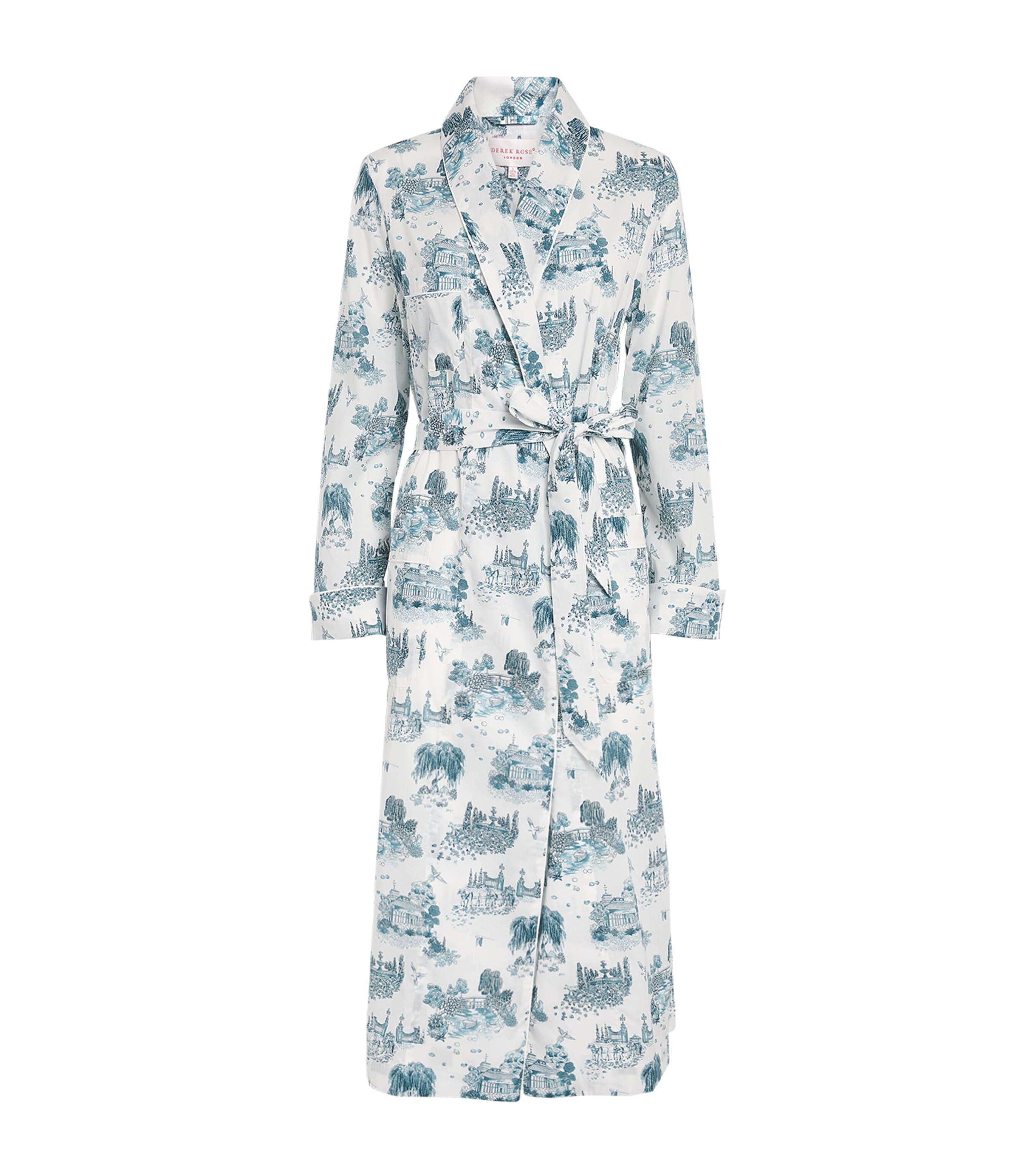 Derek Rose Womens Cotton Print Ledbury Night Robe White