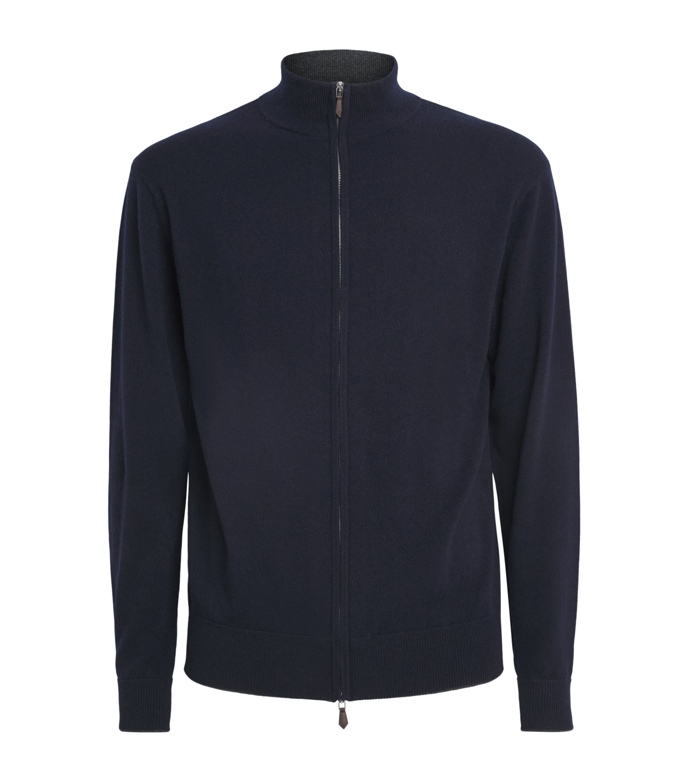 N.Peal Mens Organic Cashmere Knightsbridge Zip-Up Cardigan Navy Dark Charcoal
