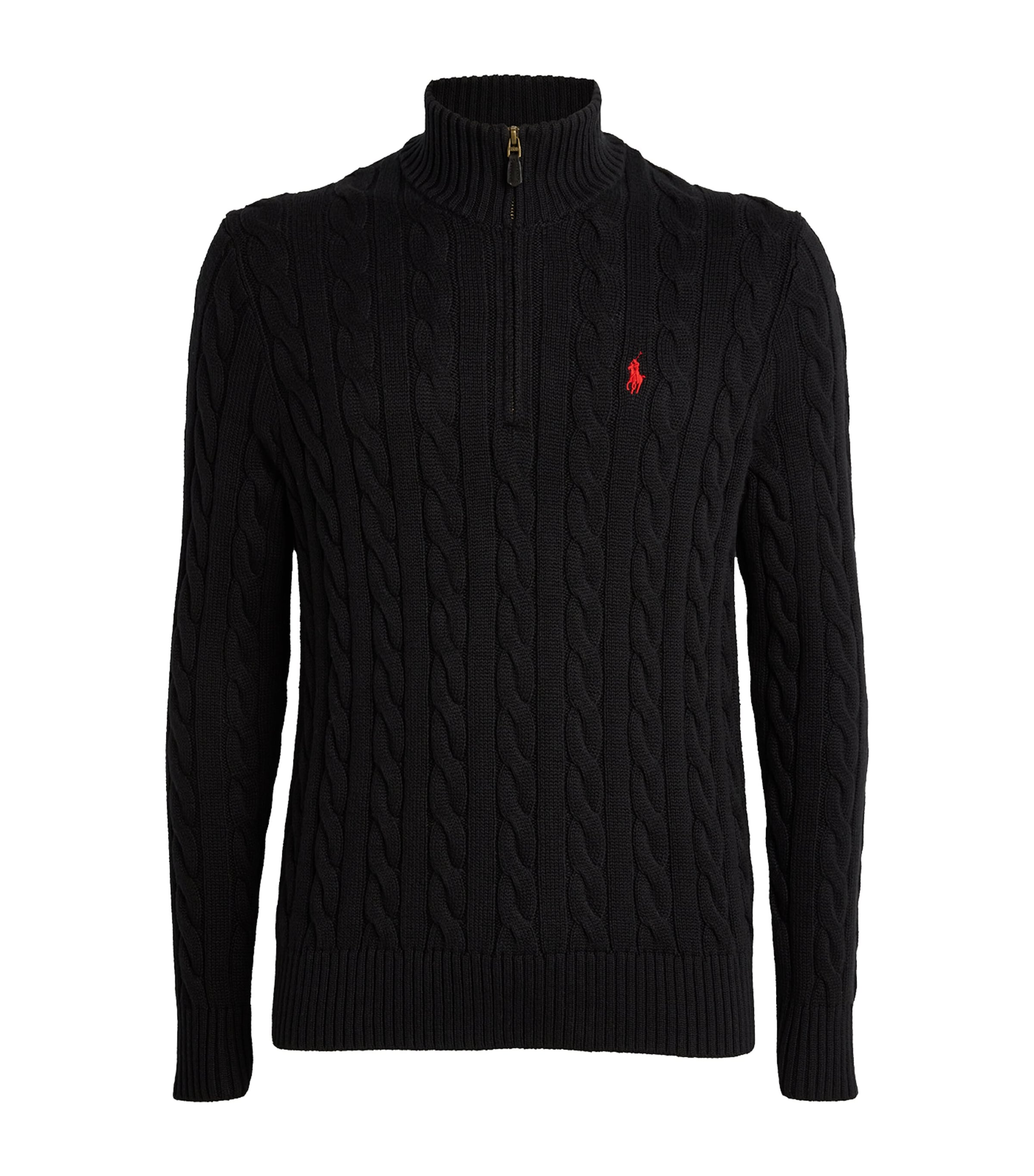Polo Ralph Lauren Mens Cable-Knit Quarter-Zip Sweater Black
