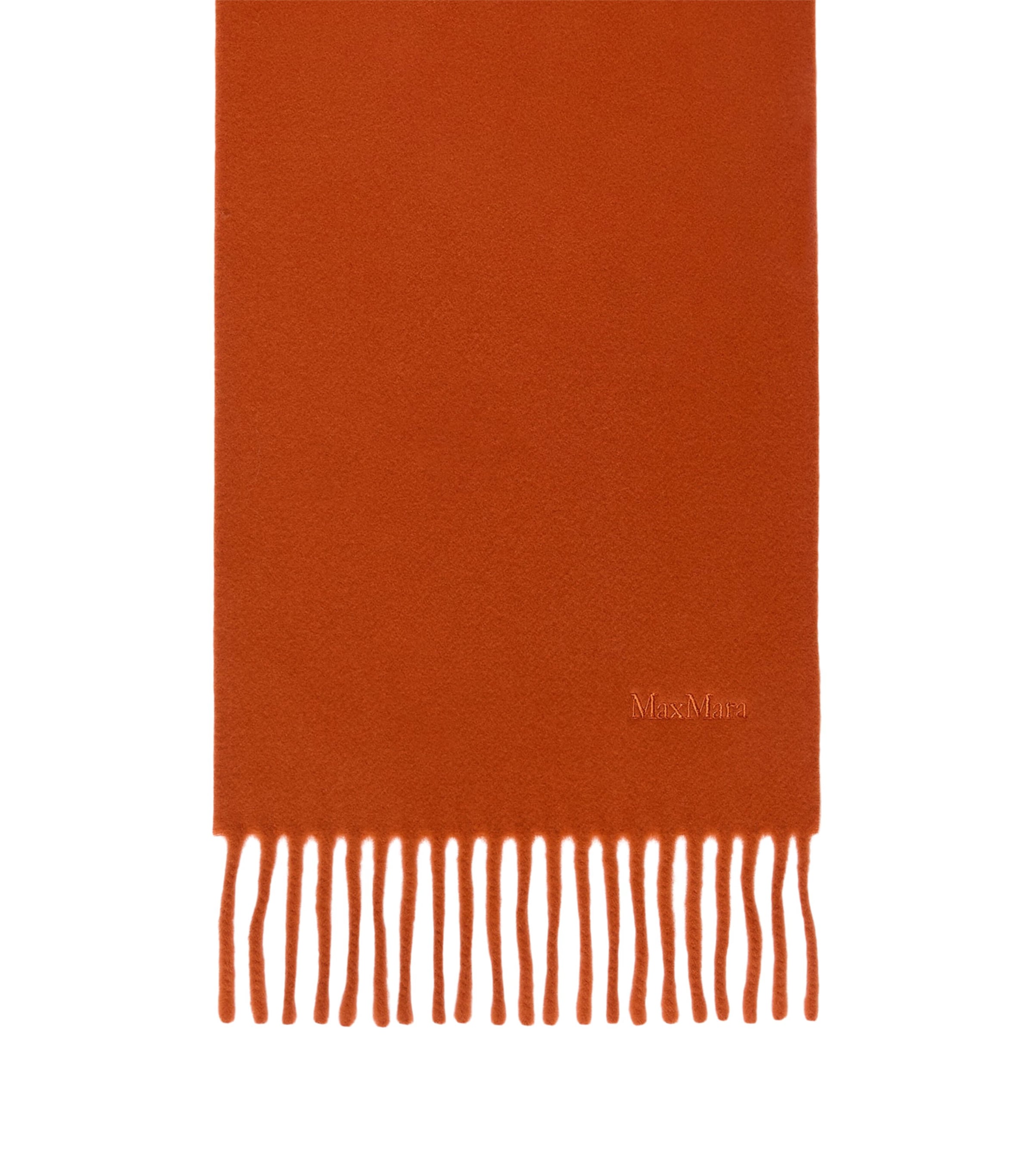 Max Mara Wool Fringed Logo Scarf Orange