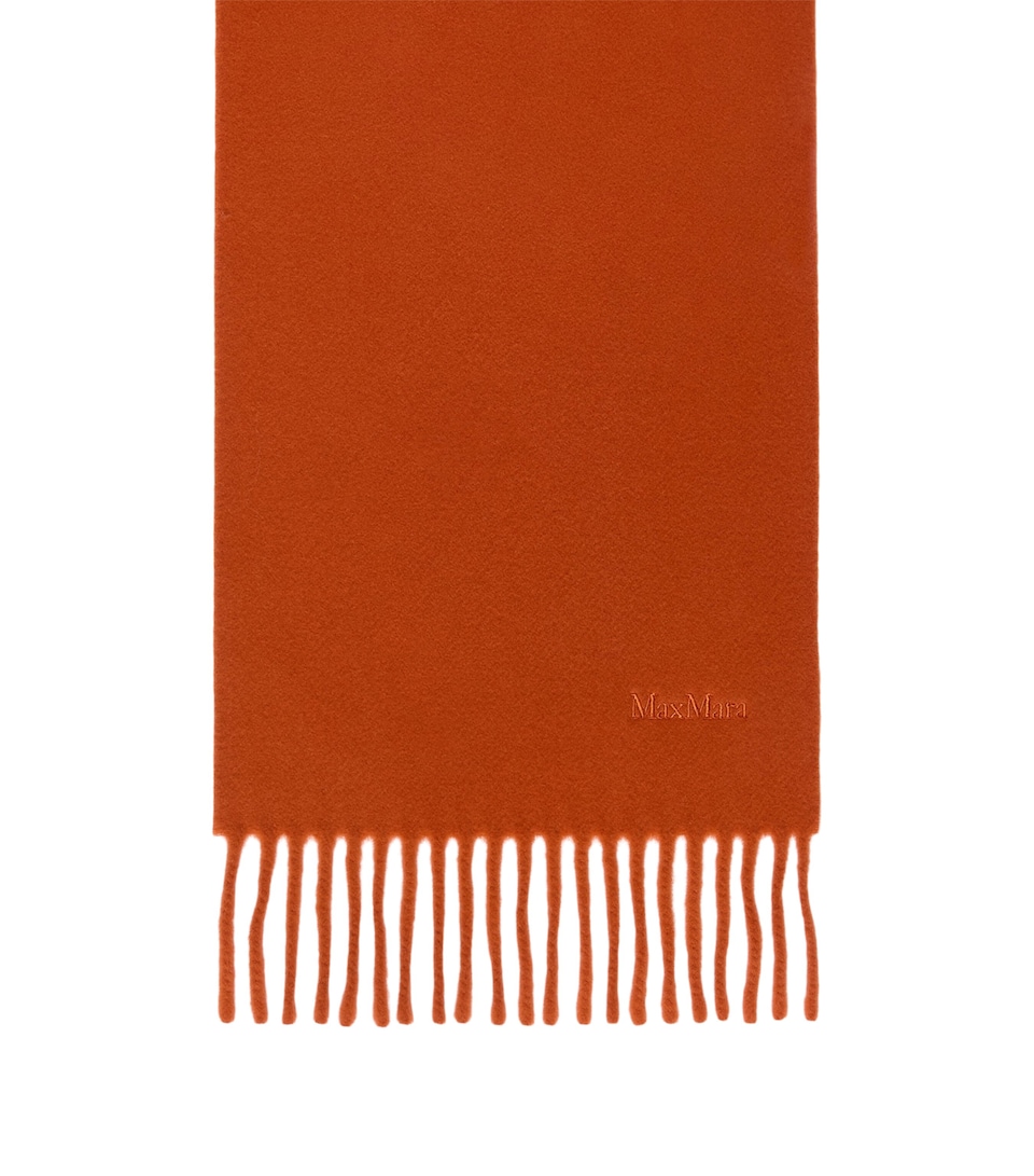 Max Mara Wool Fringed Logo Scarf Orange