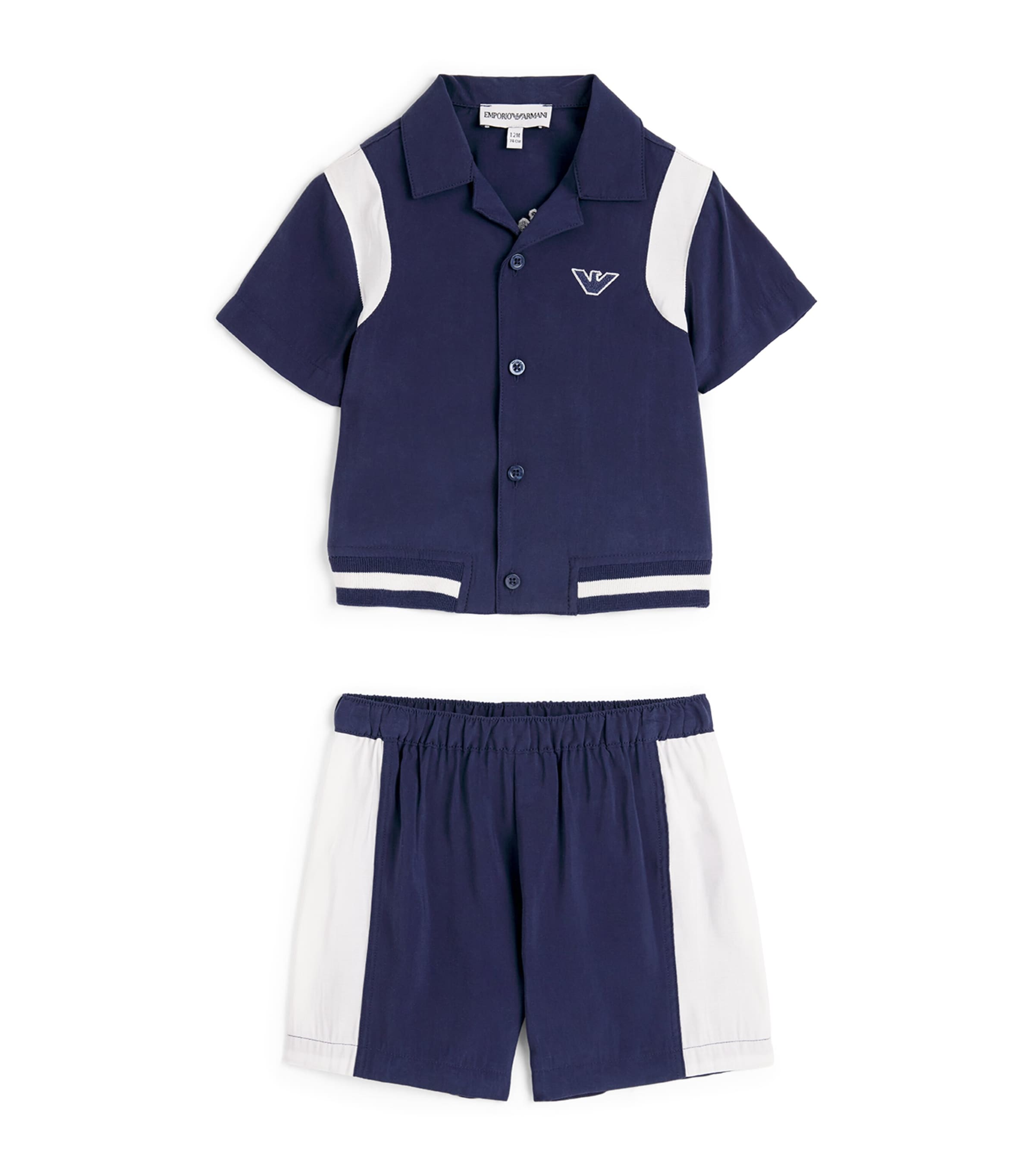 Emporio Armani Kids Logo Shirt and Shorts Set (3-36 Months) Dress Blues