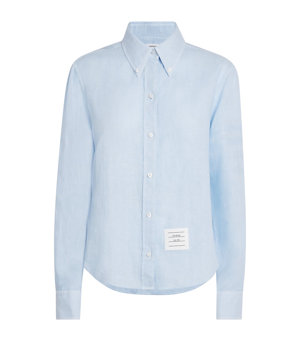 Thom Browne Womens Linen 4-Bar Shirt Light Blue
