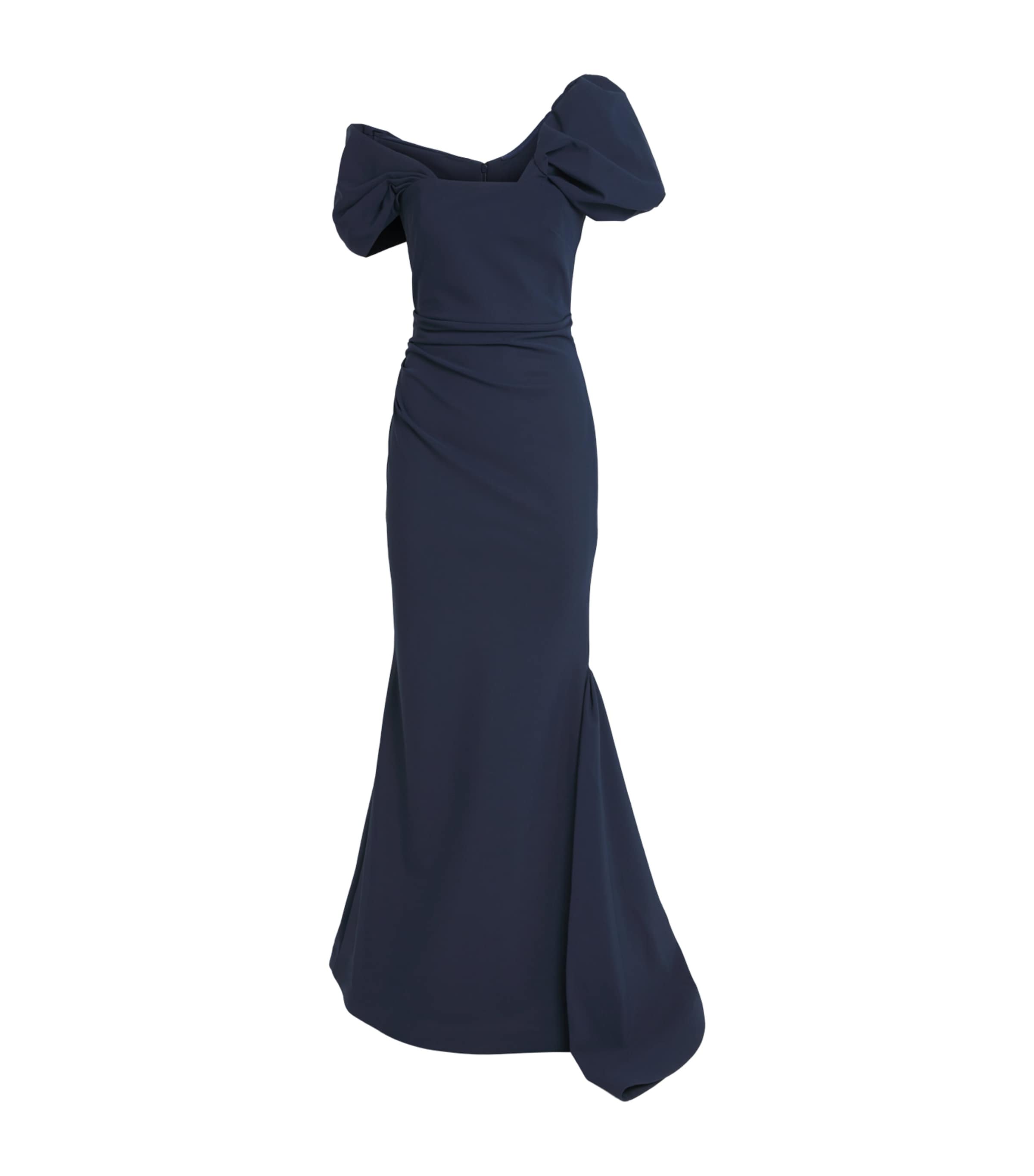 Rachel Gilbert Womens Asymmetric Jade Gown Navy