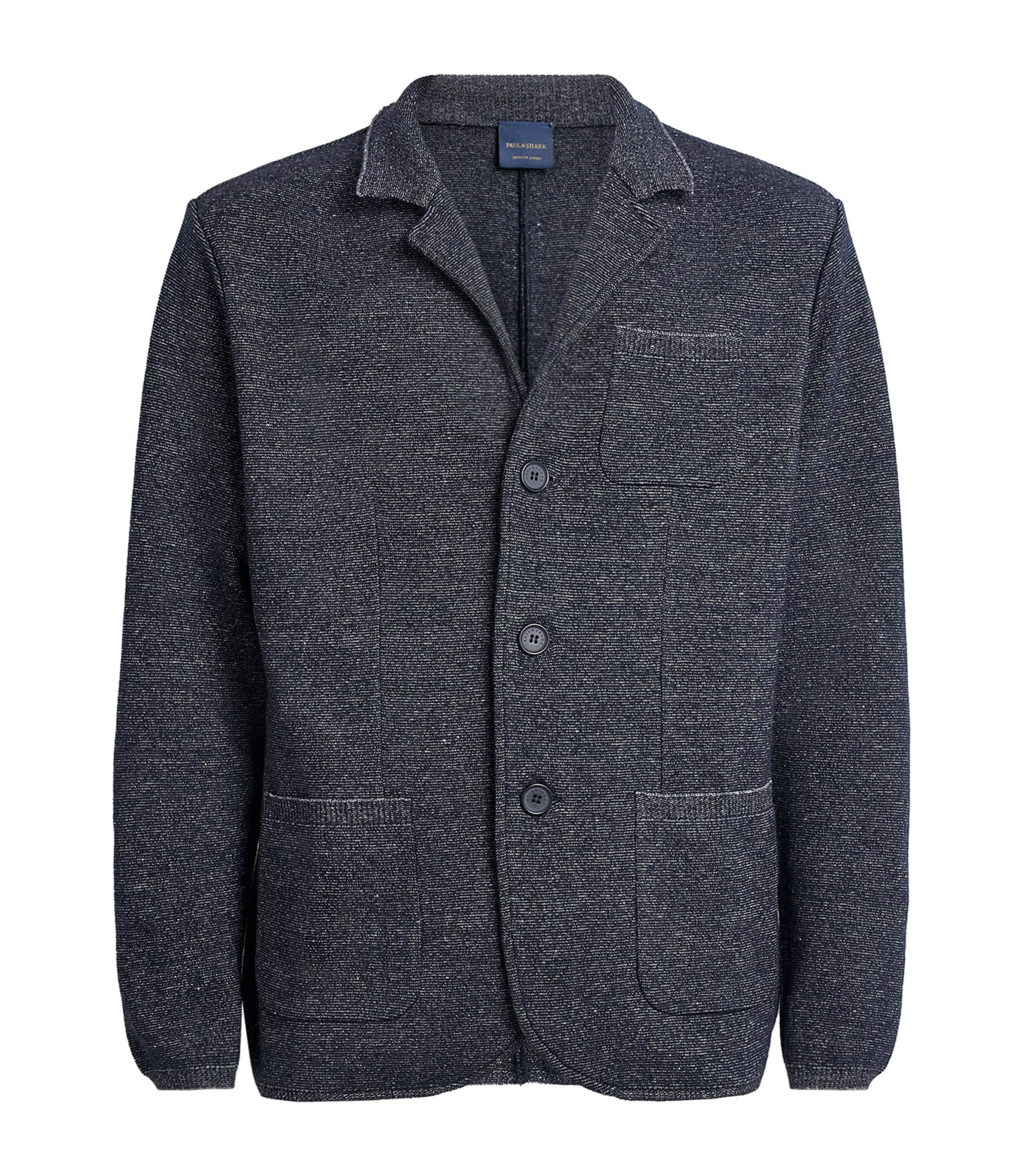Paul & Shark Mens Virgin Wool-Linen Knitted Overshirt Blu Blu/bianco