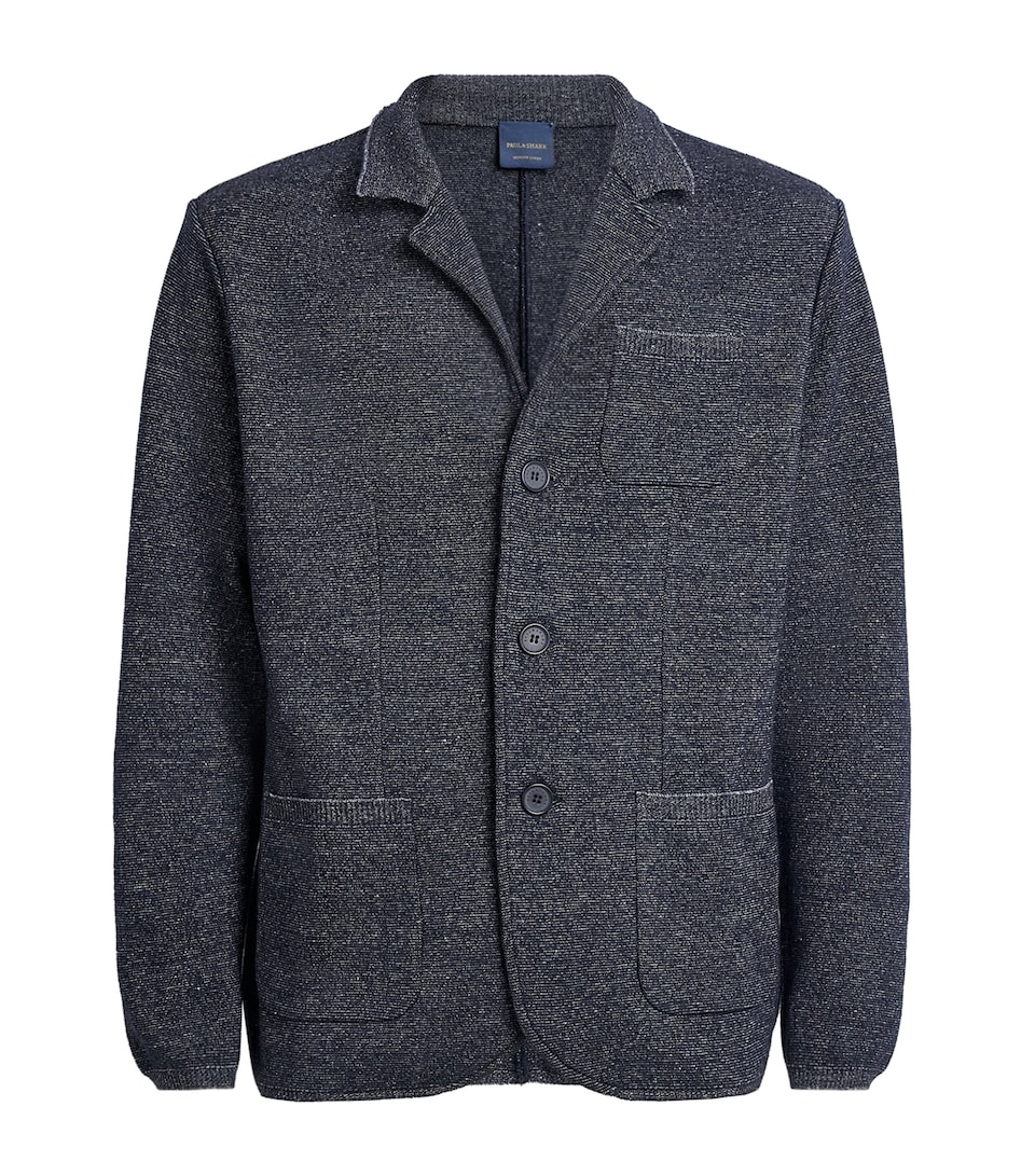 Paul & Shark Mens Virgin Wool-Linen Knitted Overshirt Blu Blu/bianco