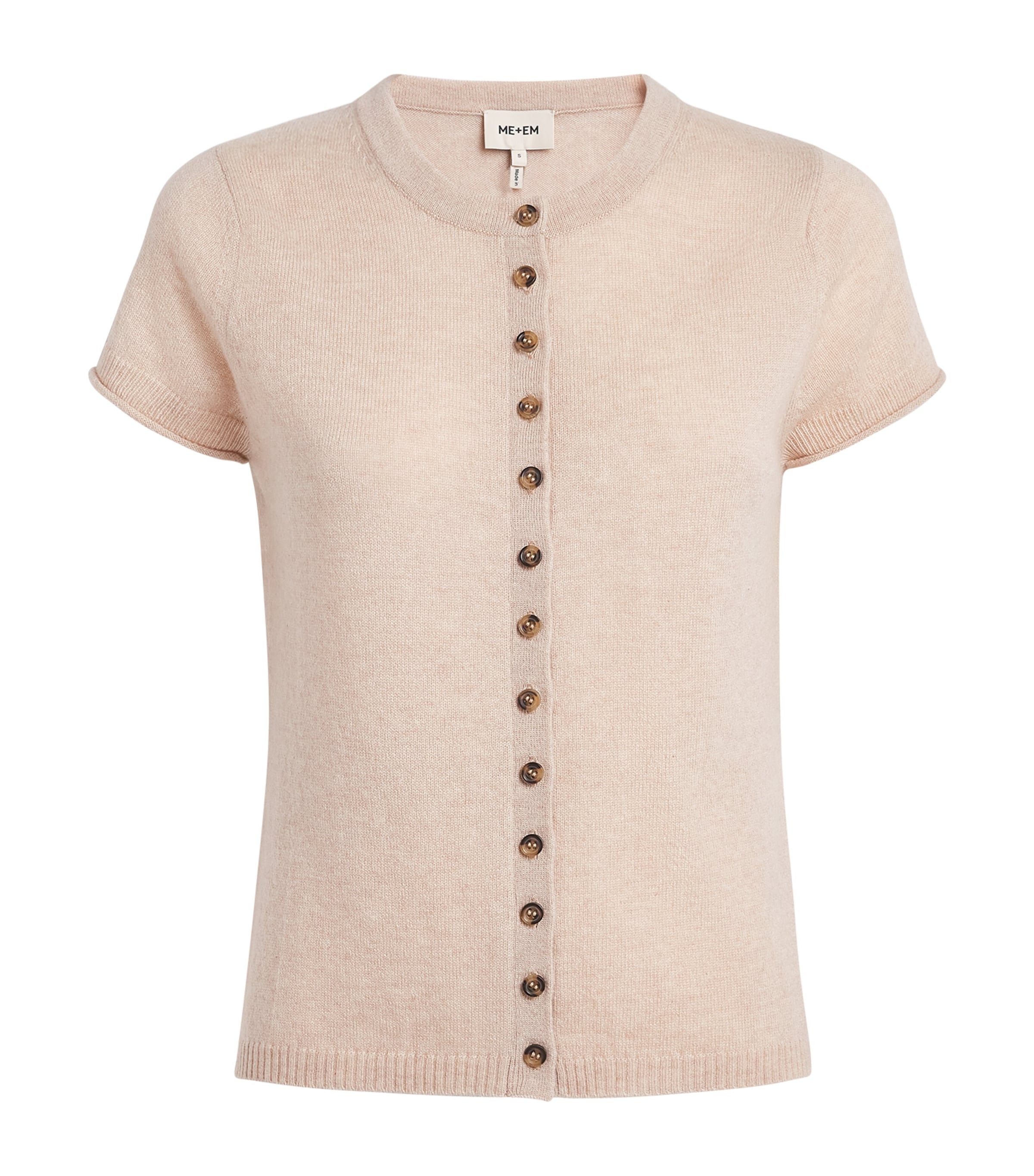 ME+EM Womens Cashmere Short-Sleeve Cardigan Oatmeal