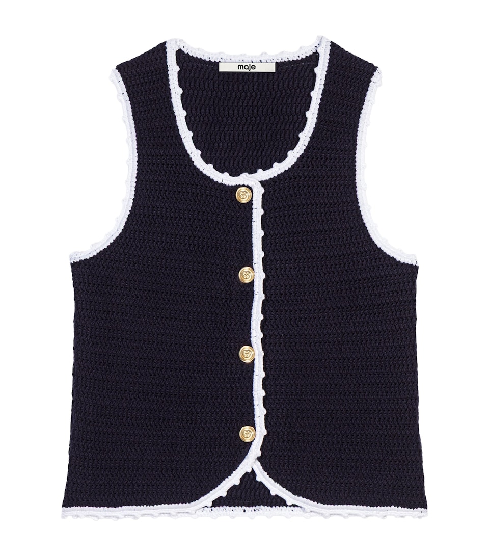 Maje Womens Cropped Sleeveless Cardigan Navy