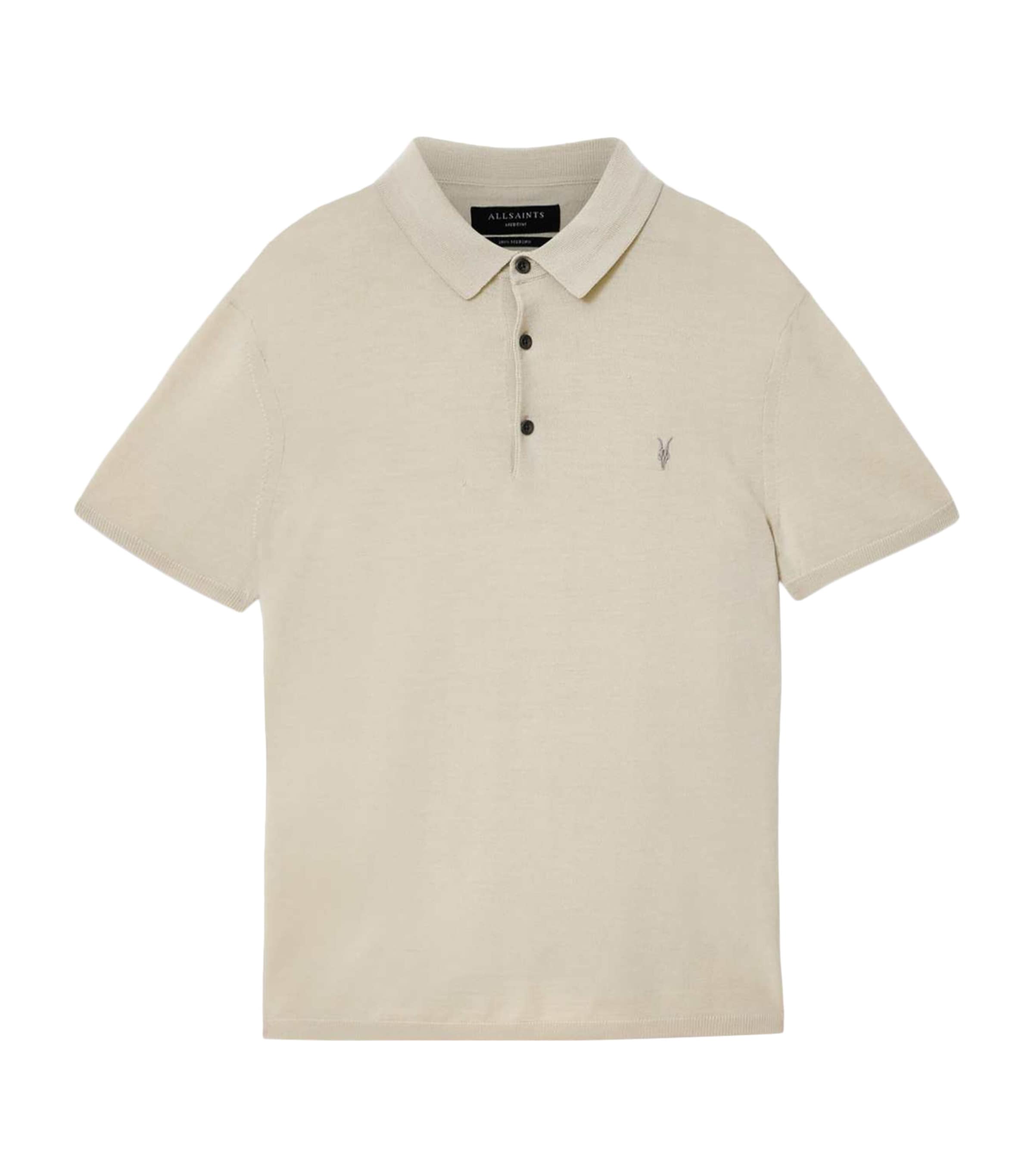 AllSaints Mens Merino Wool Mode Polo Shirt Powdered Green