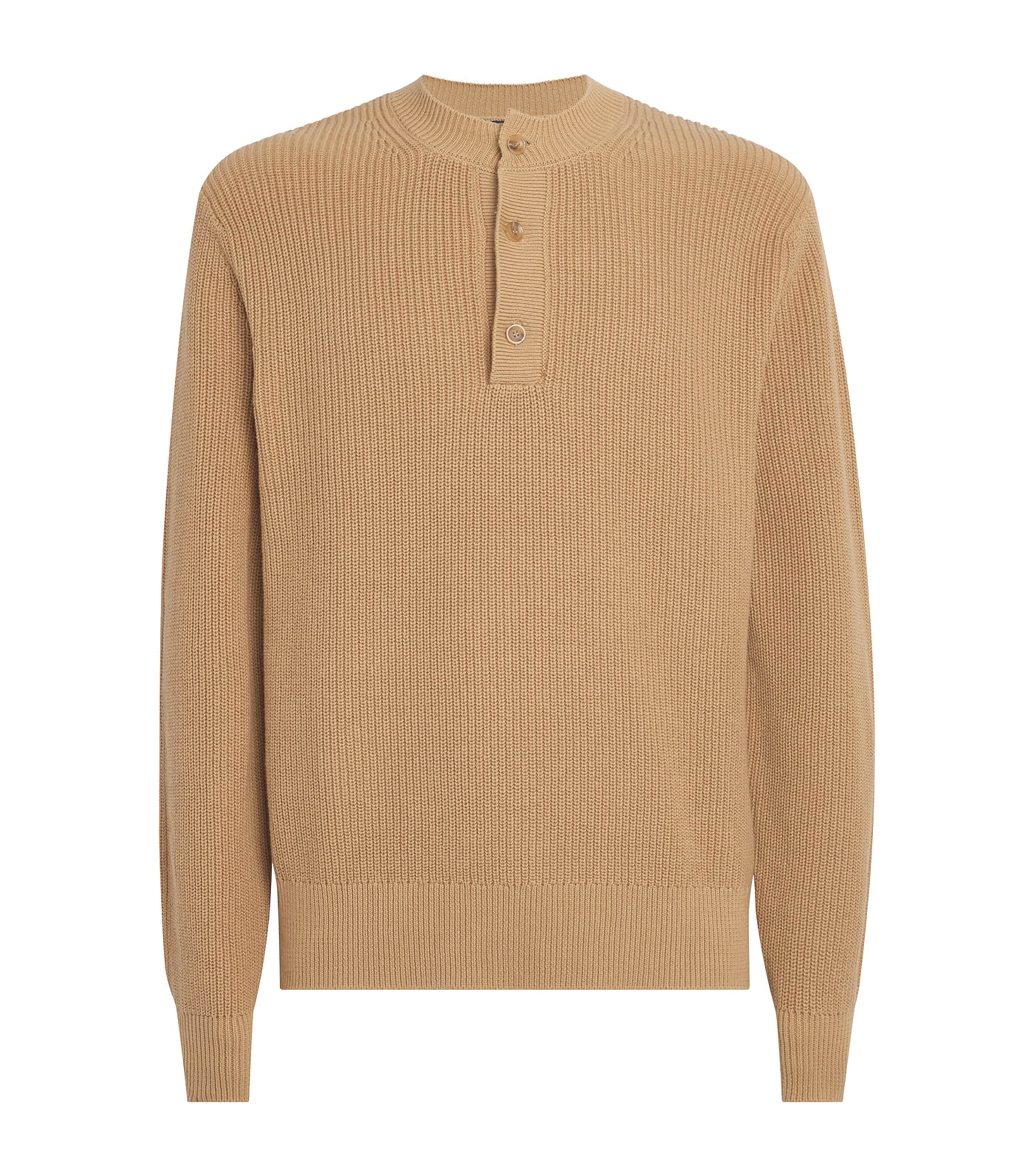 7 For All Mankind Mens Cotton Henley Sweatshirt Beige
