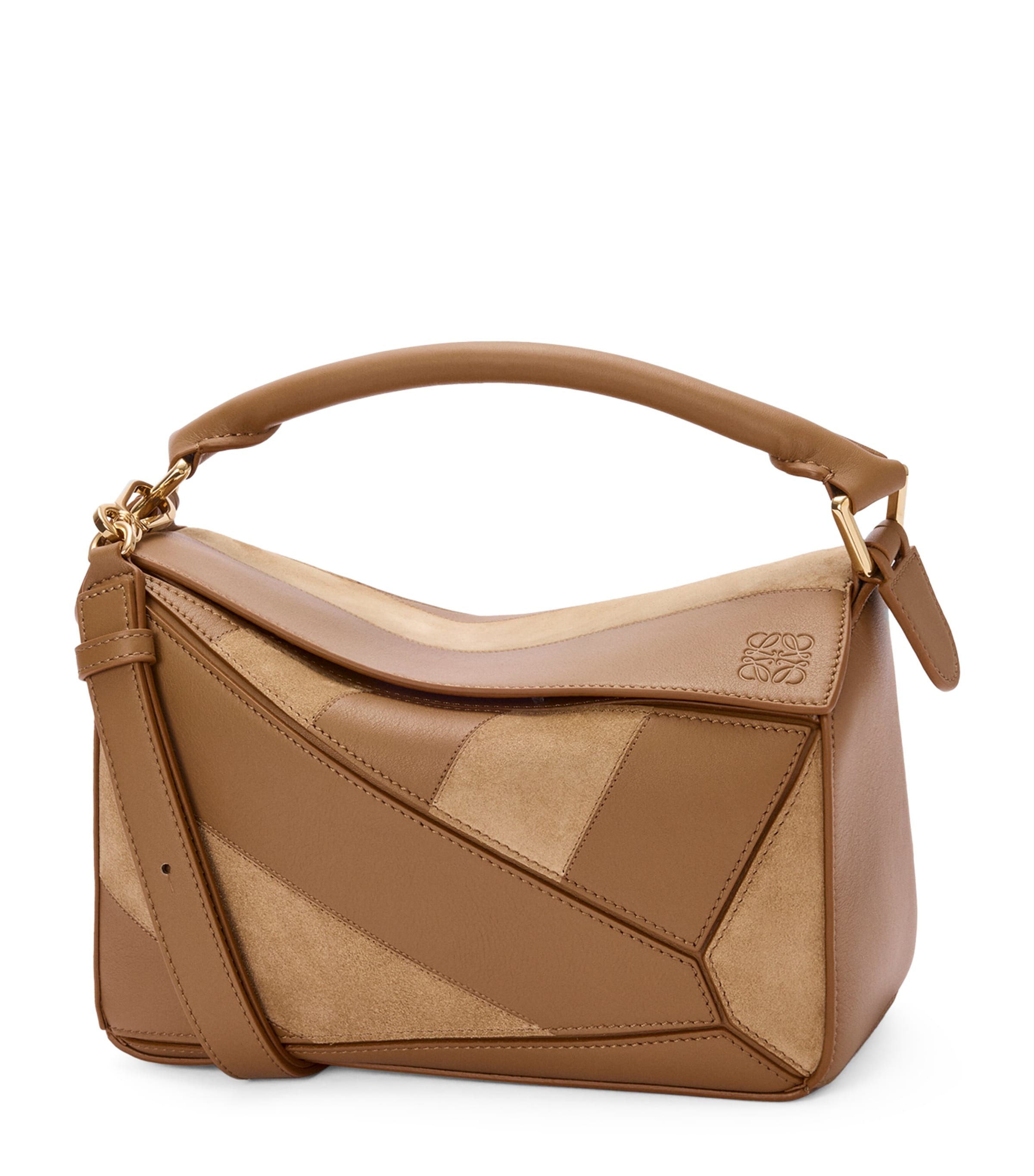 Small Leather Stripe Puzzle Edge Top-Handle Bag