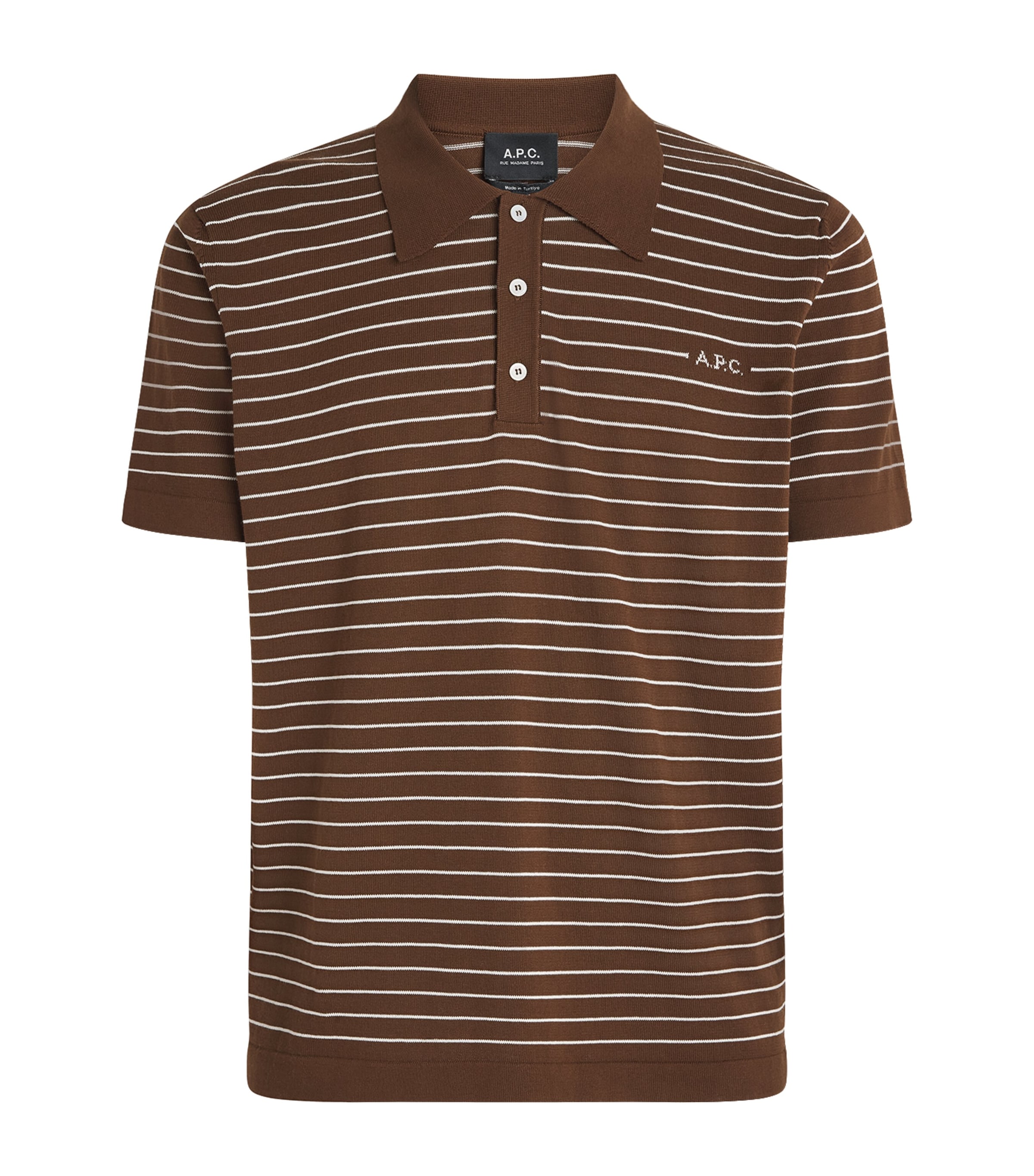 A.P.C. Mens Cotton Stripe Tristan Polo Shirt Tca Ecru Brown