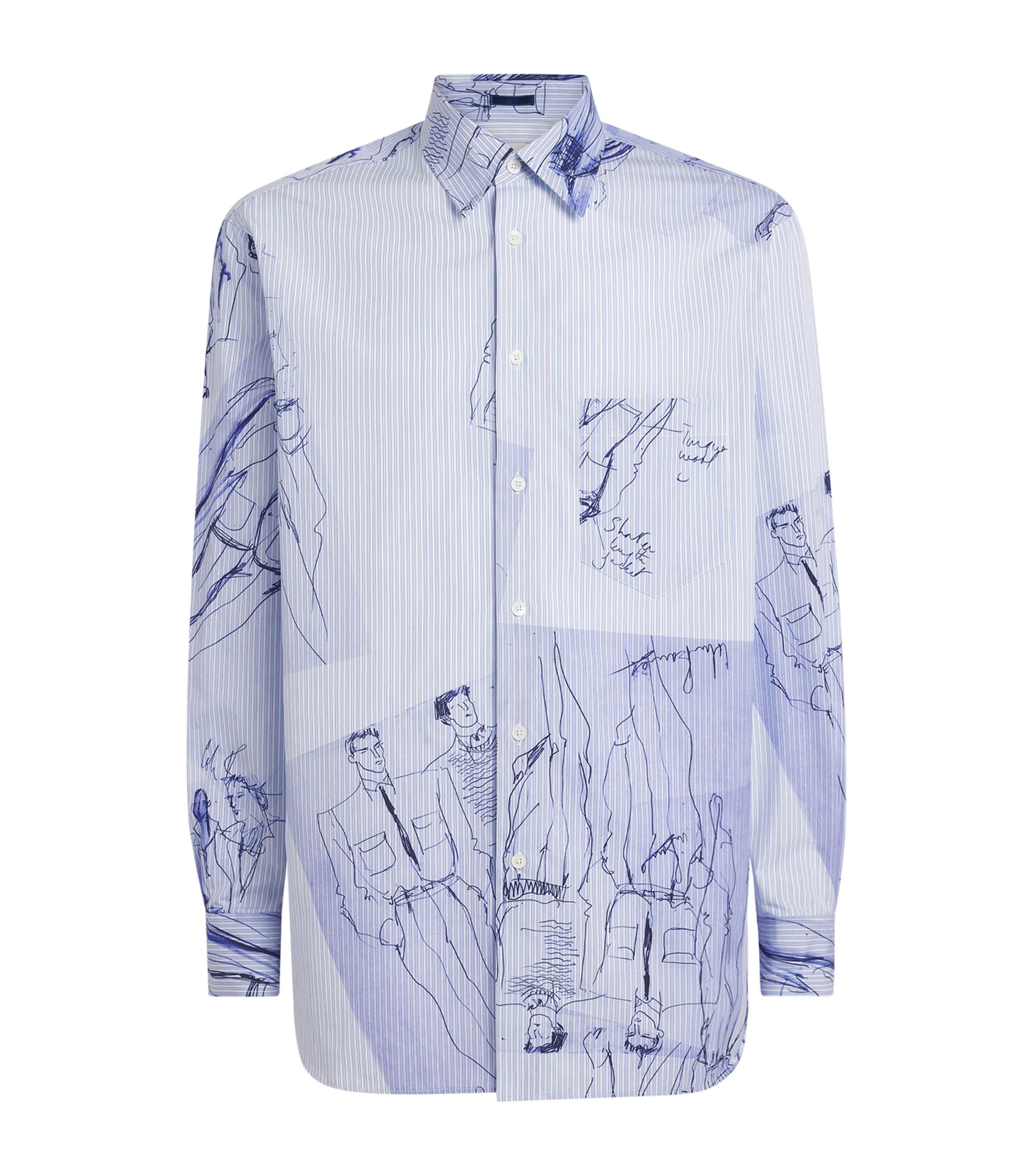 Paul Smith Mens Cotton Stripe Illustration Shirt Blue