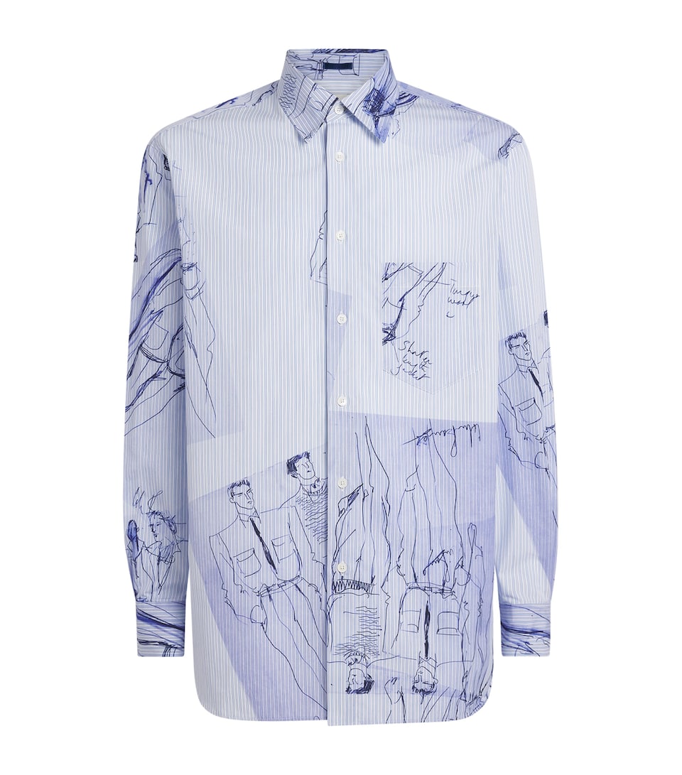 Paul Smith Mens Cotton Stripe Illustration Shirt Blue