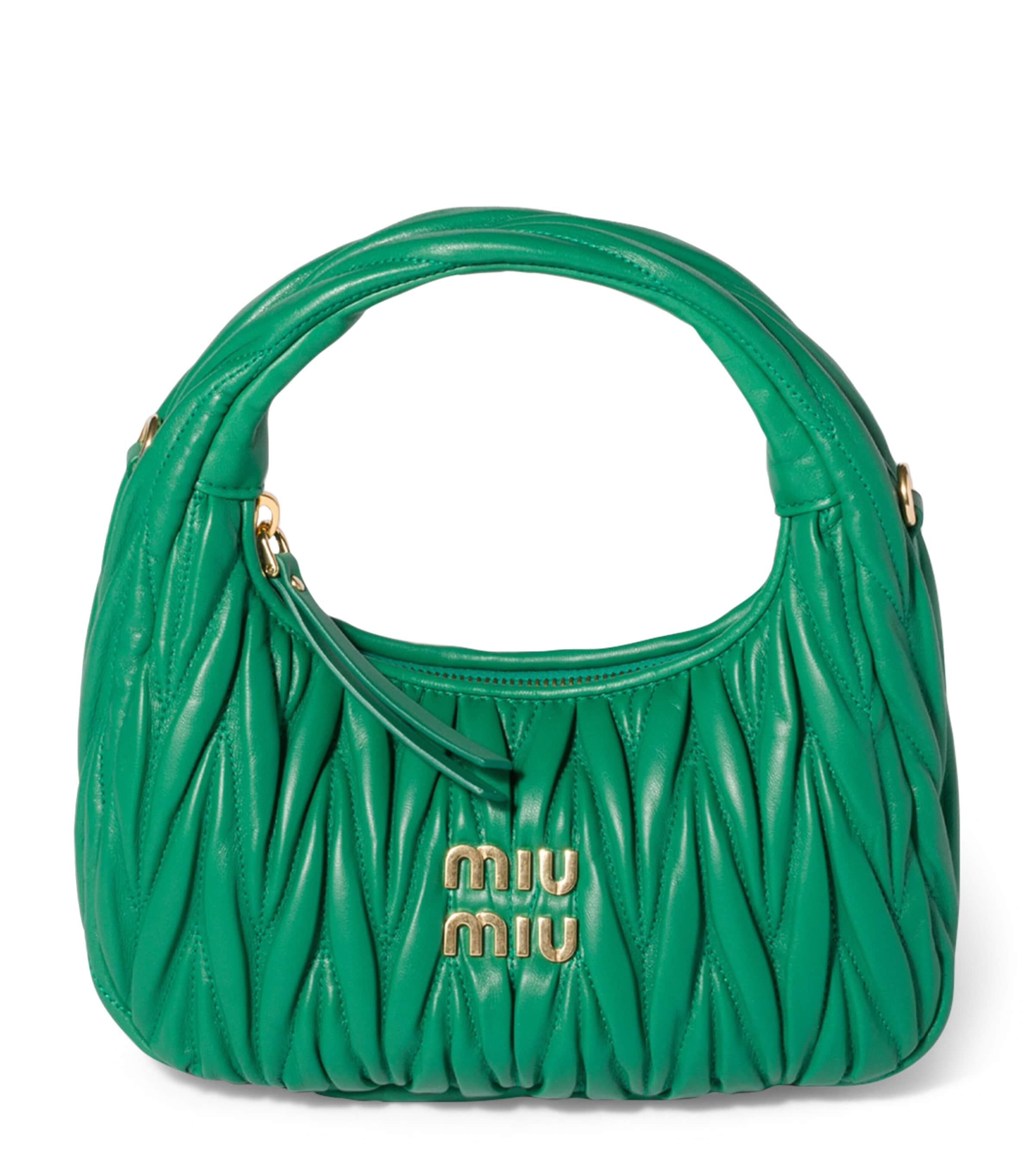 Miu Miu Matelassé Leather Wander Top-Handle Bag Green