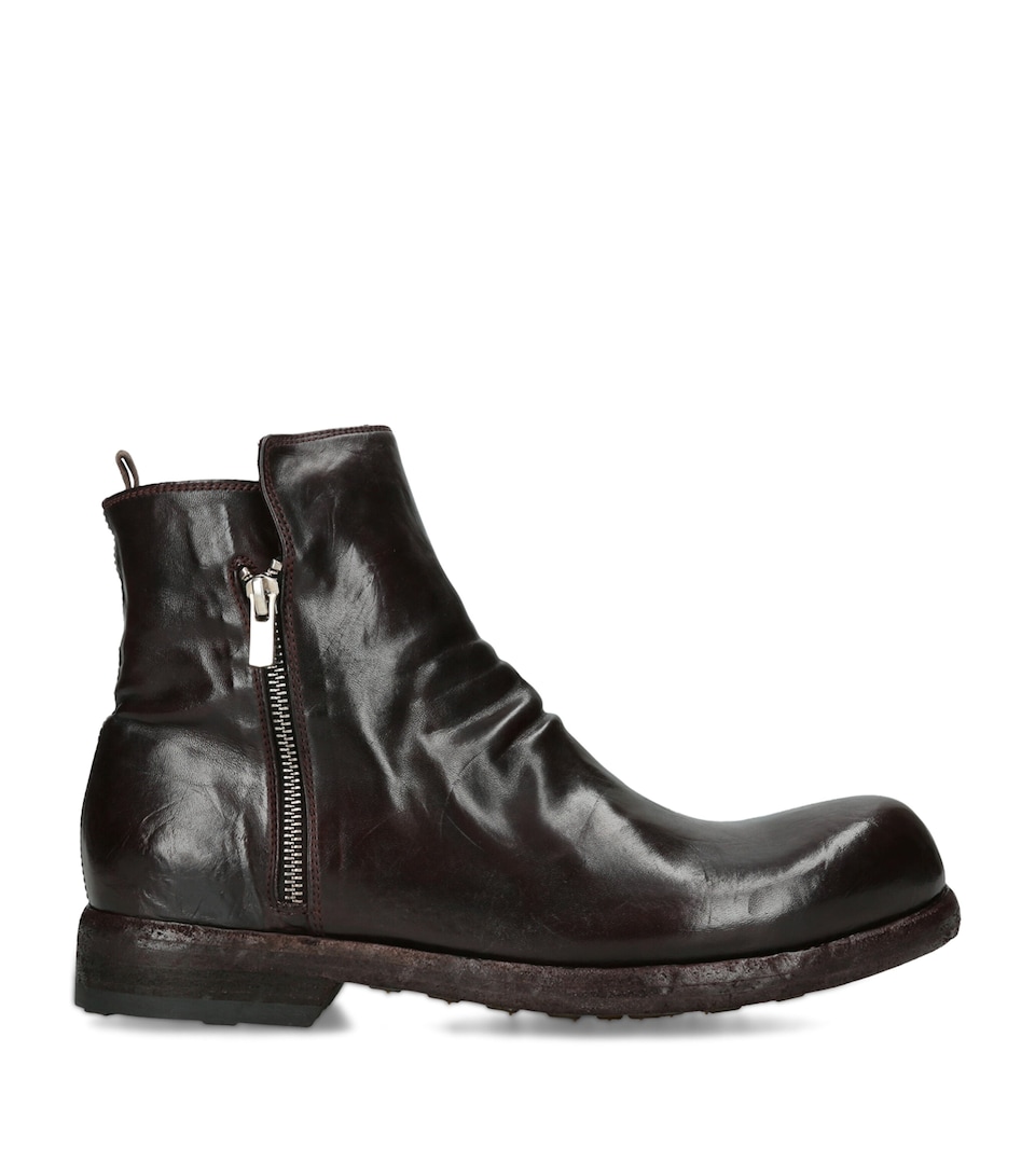 Officine Creative Leather Bulla Ankle Boots Dark Brown