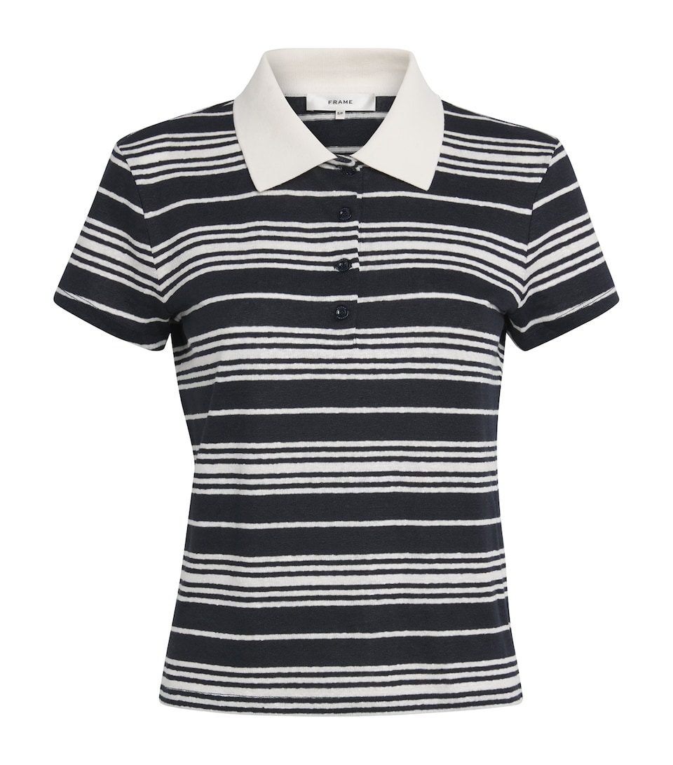 FRAME Womens Linen-Blend Stripe Polo Shirt Namu Navy Multi