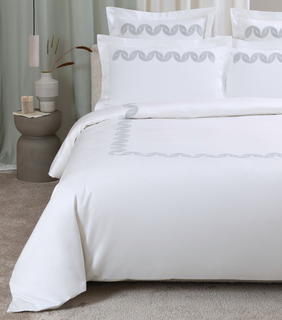 Frette Cotton Grace Avant Garde Embroidery Queen Duvet Cover (240cm x 220cm) Milk/verdigri