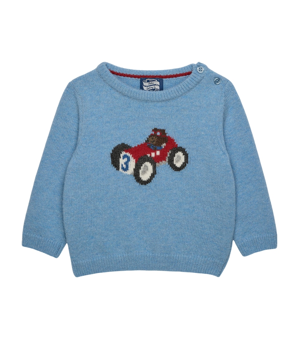 Trotters Wool-Blend Henry Car and Bear (3-24 Months) Blue Marl