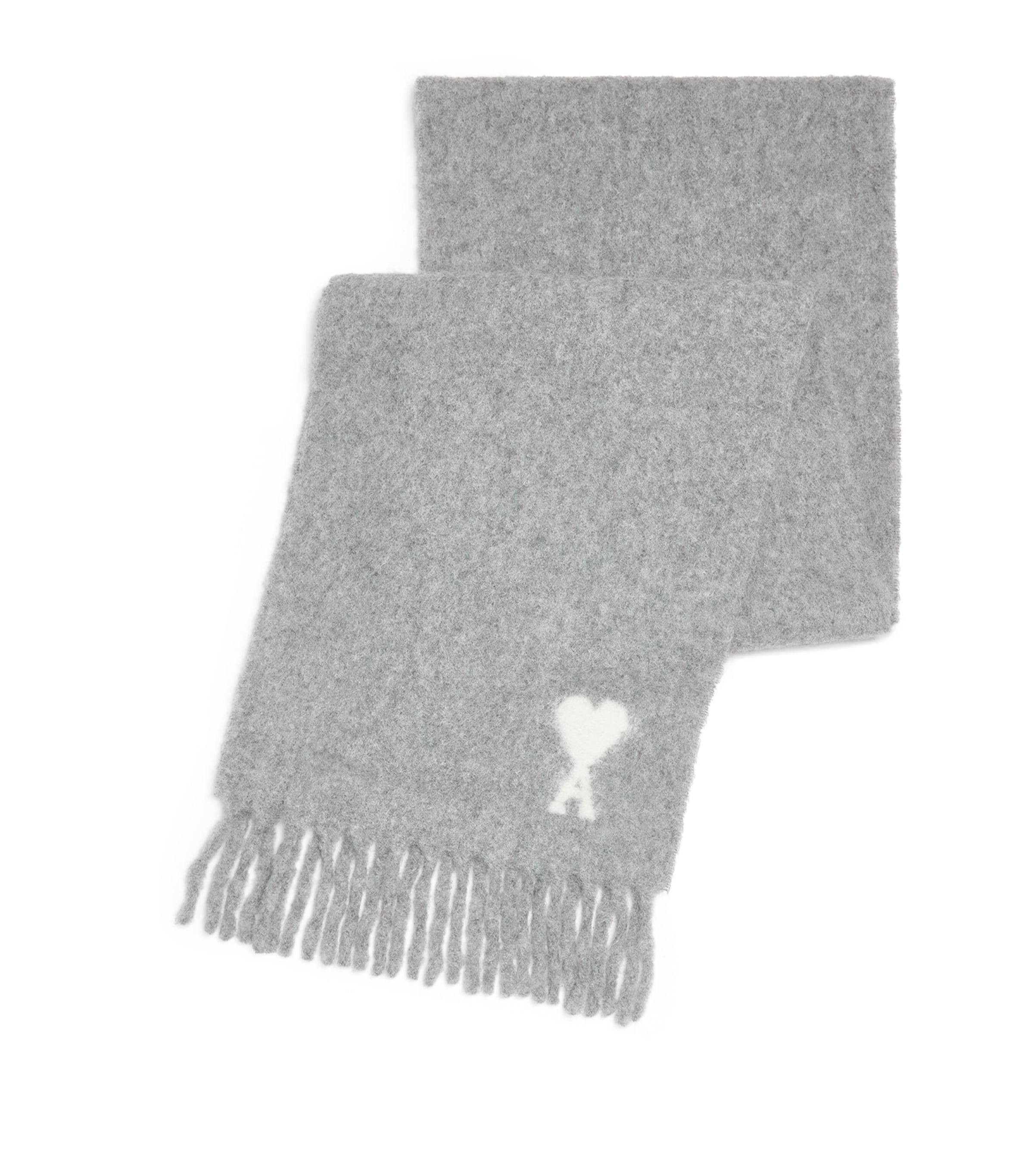AMI Paris Ami de Coeur Fringe Scarf Gris Cendre