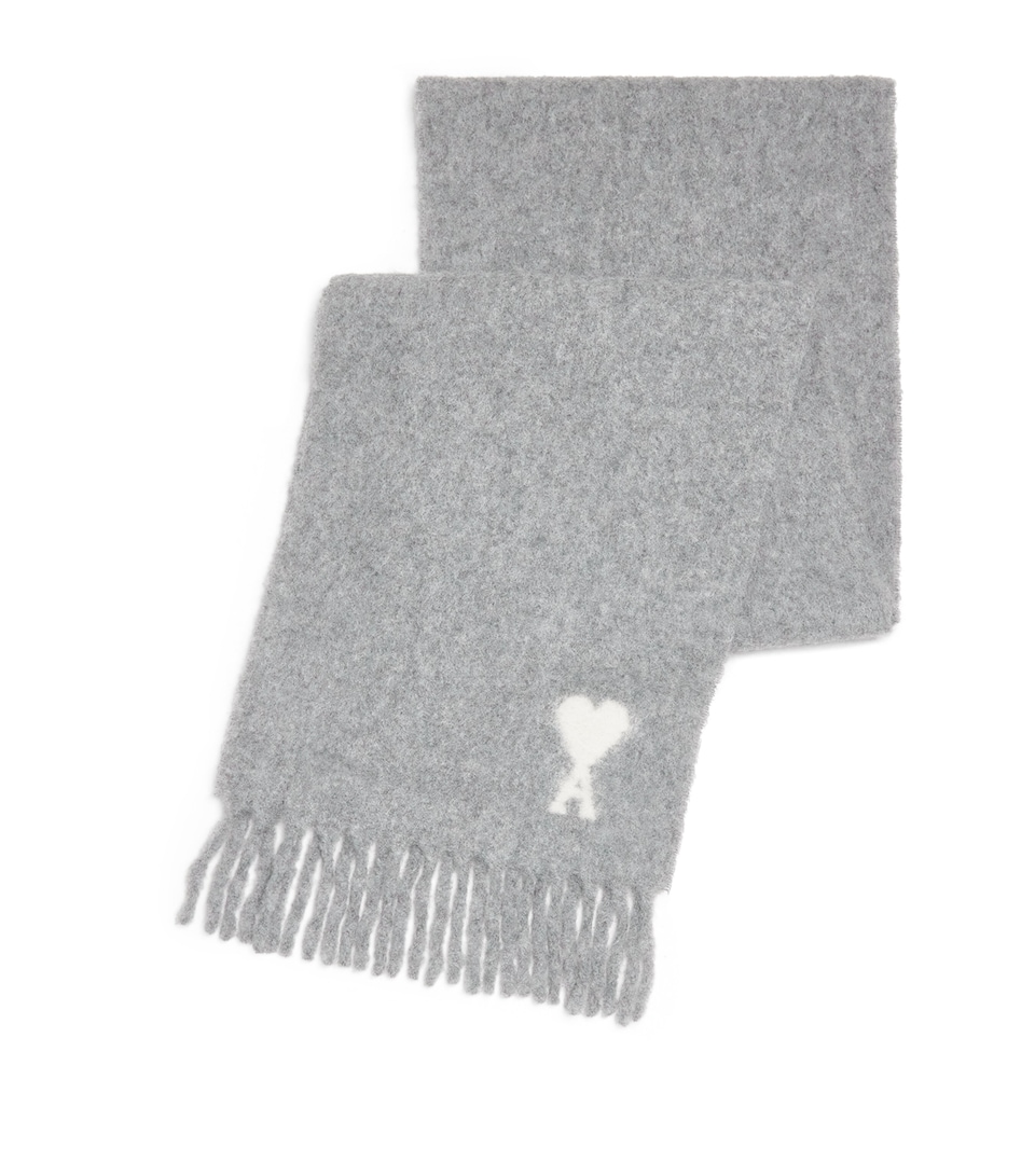 AMI Paris Ami de Coeur Fringe Scarf Gris Cendre