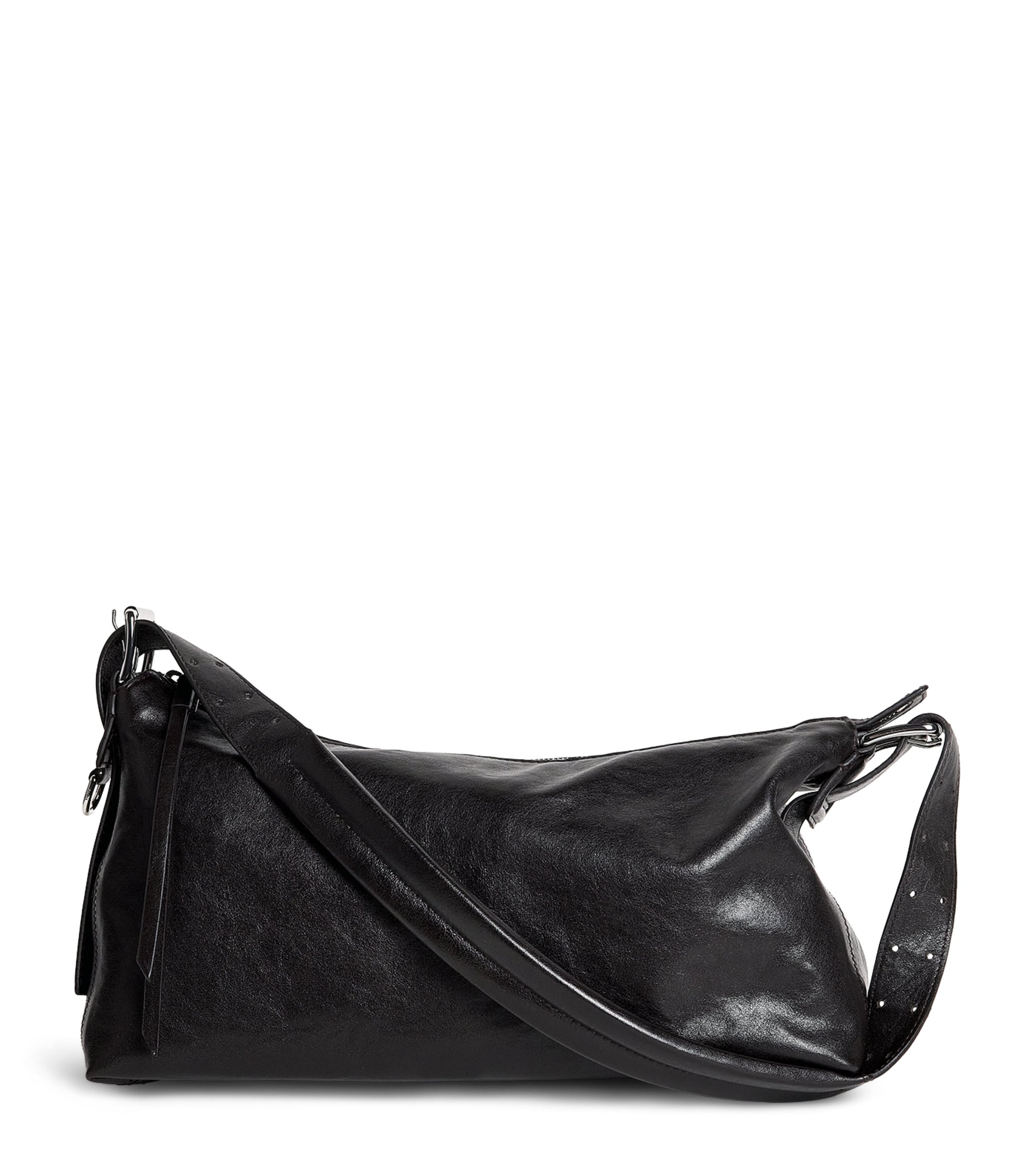 Leather Belted Baguette Shoulder Bag
