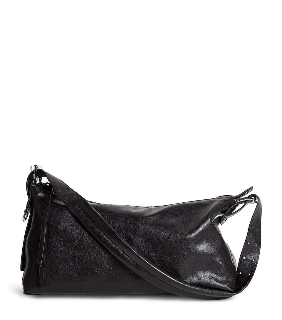 Leather Belted Baguette Shoulder Bag