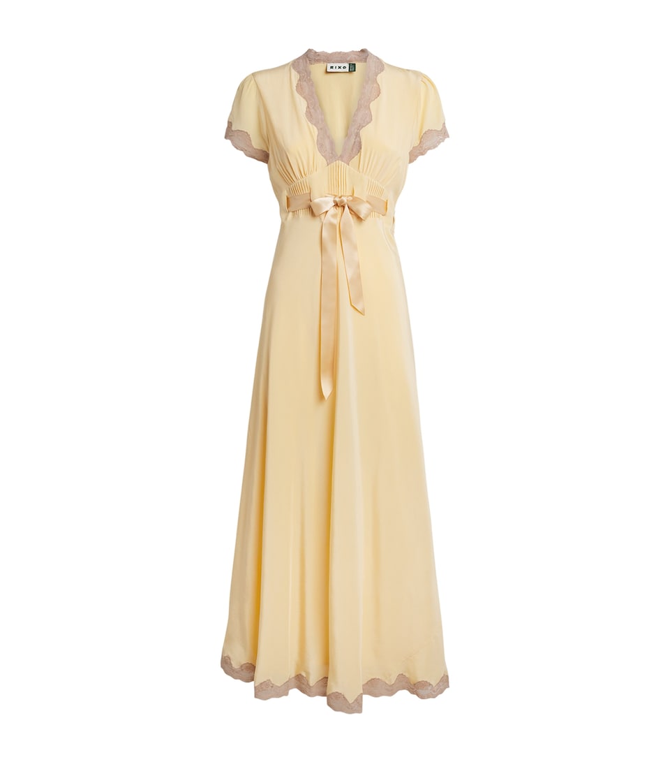 Rixo Womens Silk Marlice Midi Dress Butter Yellow