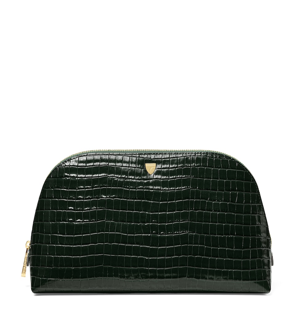 Large Leather Croc-Embossed Cosmetic Case