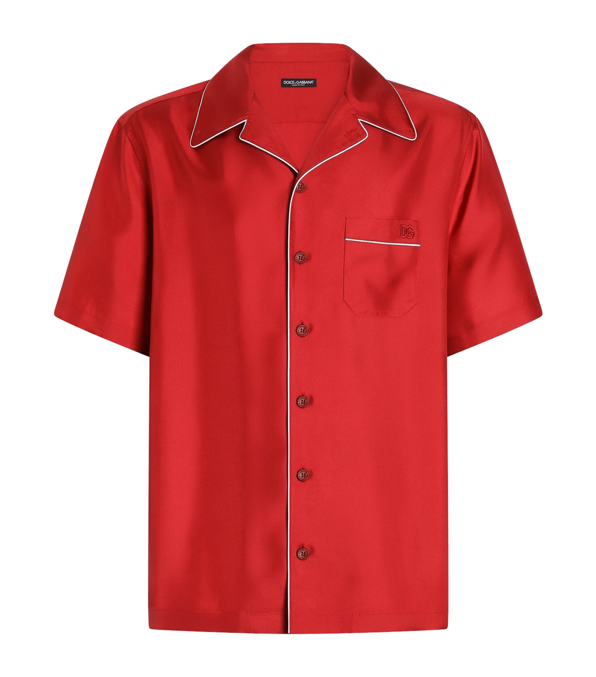 Dolce&Gabbana Mens Silk Hawaiian Shirt Dark Red