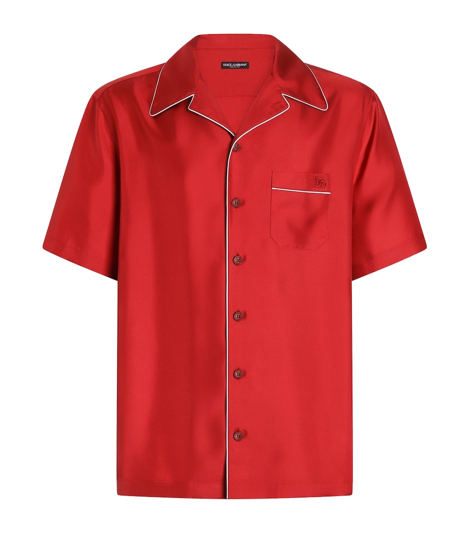 Dolce&Gabbana Mens Silk Hawaiian Shirt Dark Red