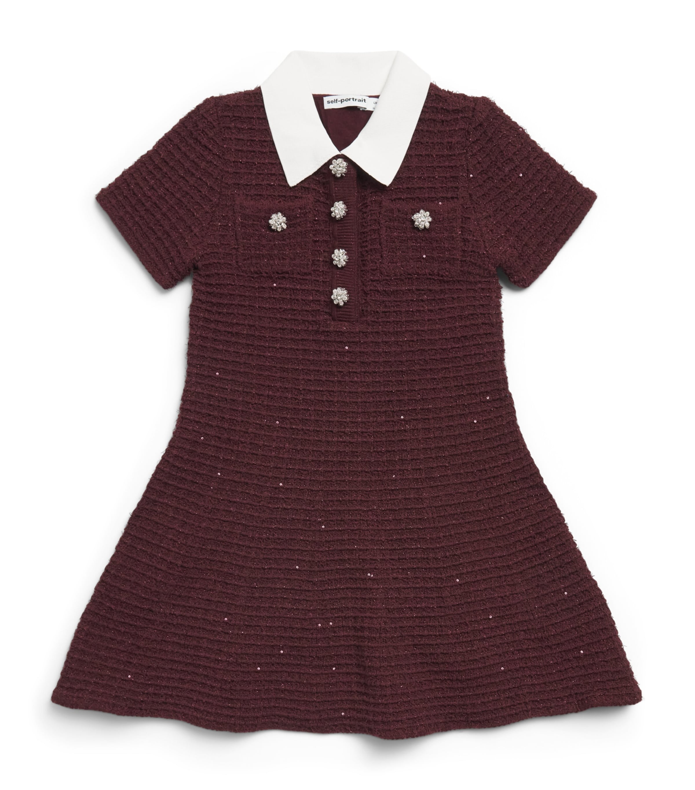 Self-Portrait Kids Metallic Tweed Dress (3-12 Years) Burgundy