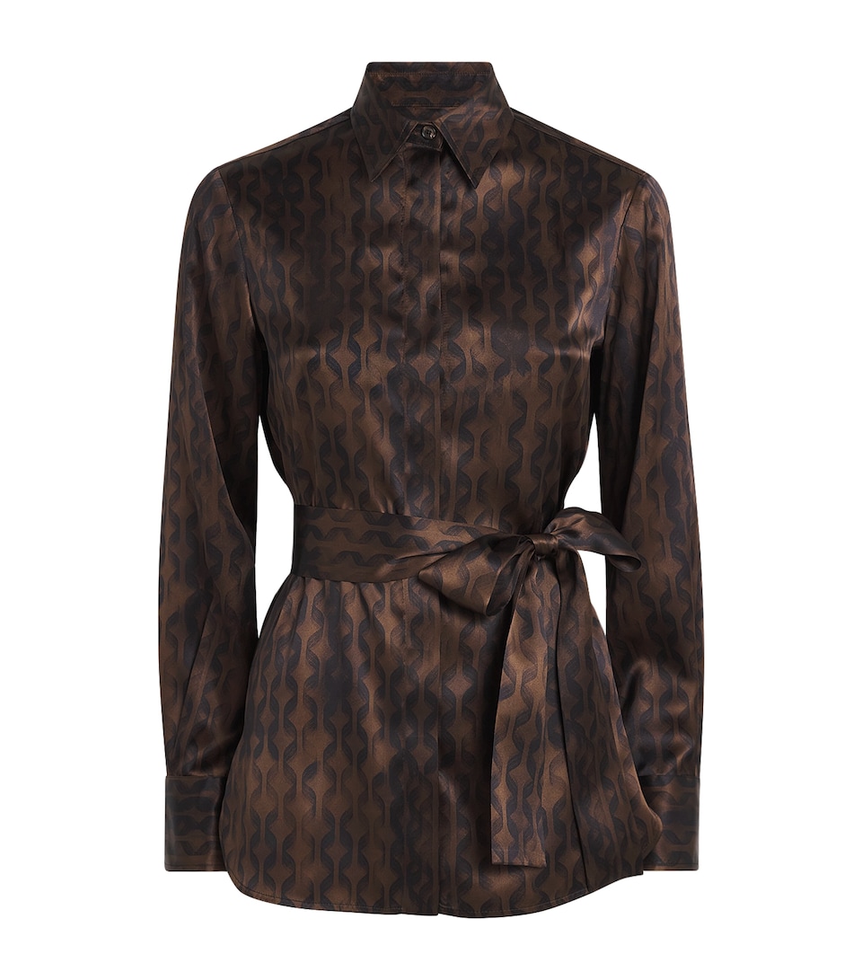 Kiton Womens Silk Geometric Shirt Brown & Black Print