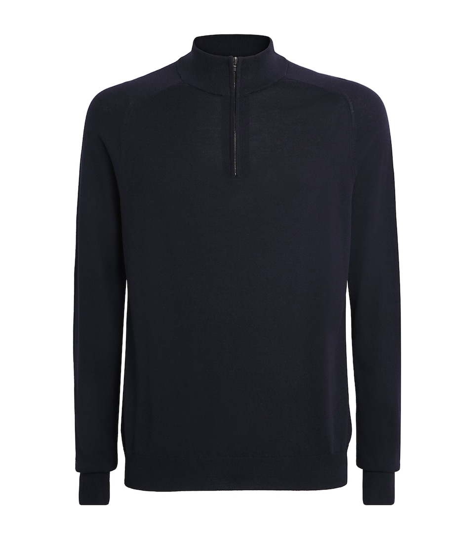 Sunspel Mens Sea Island Cashmere Half-Zip Sweater Midnight Navy