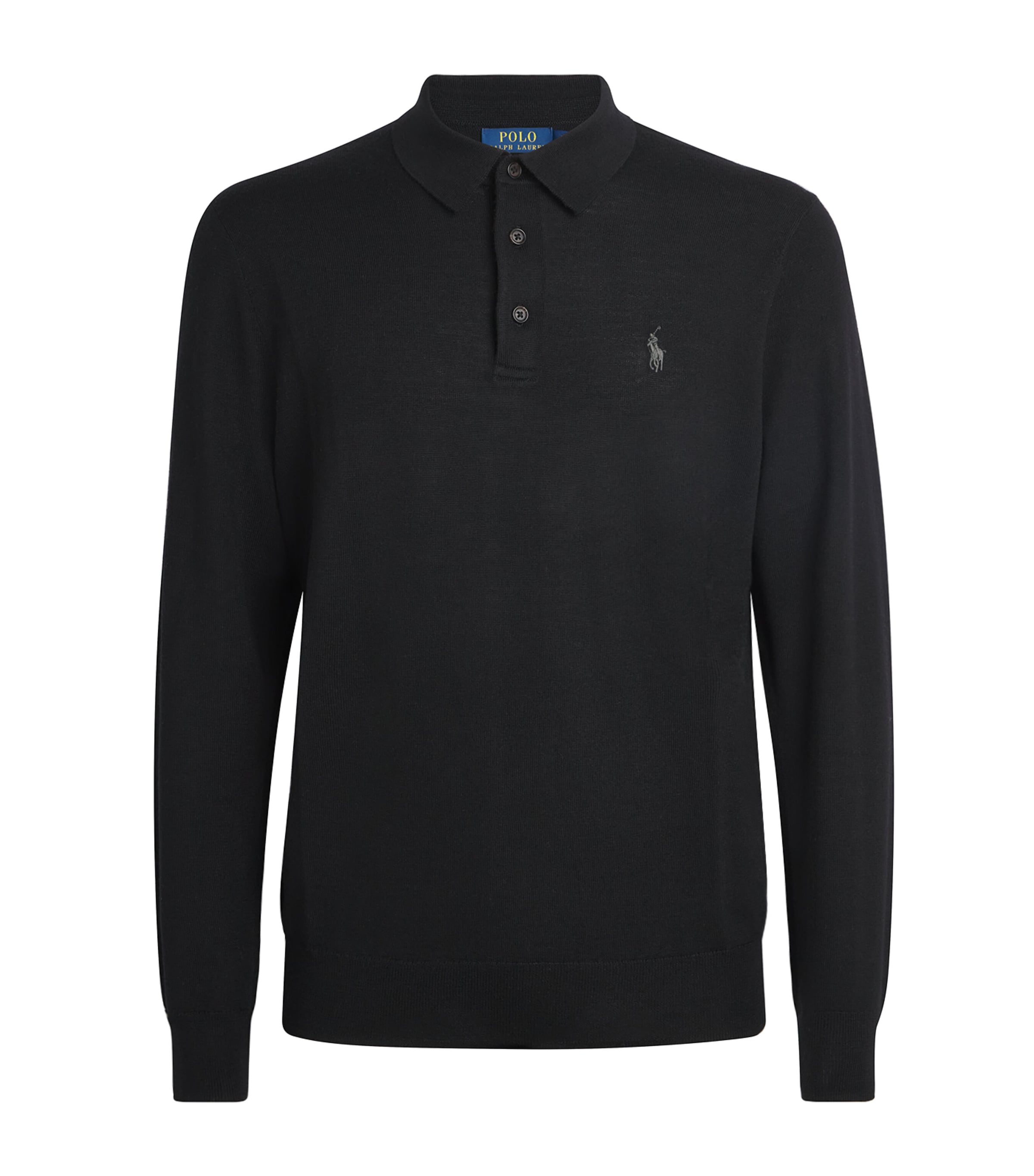 Polo Ralph Lauren Mens Wool Polo Pony Long-Sleeve Polo Shirt Polo Black