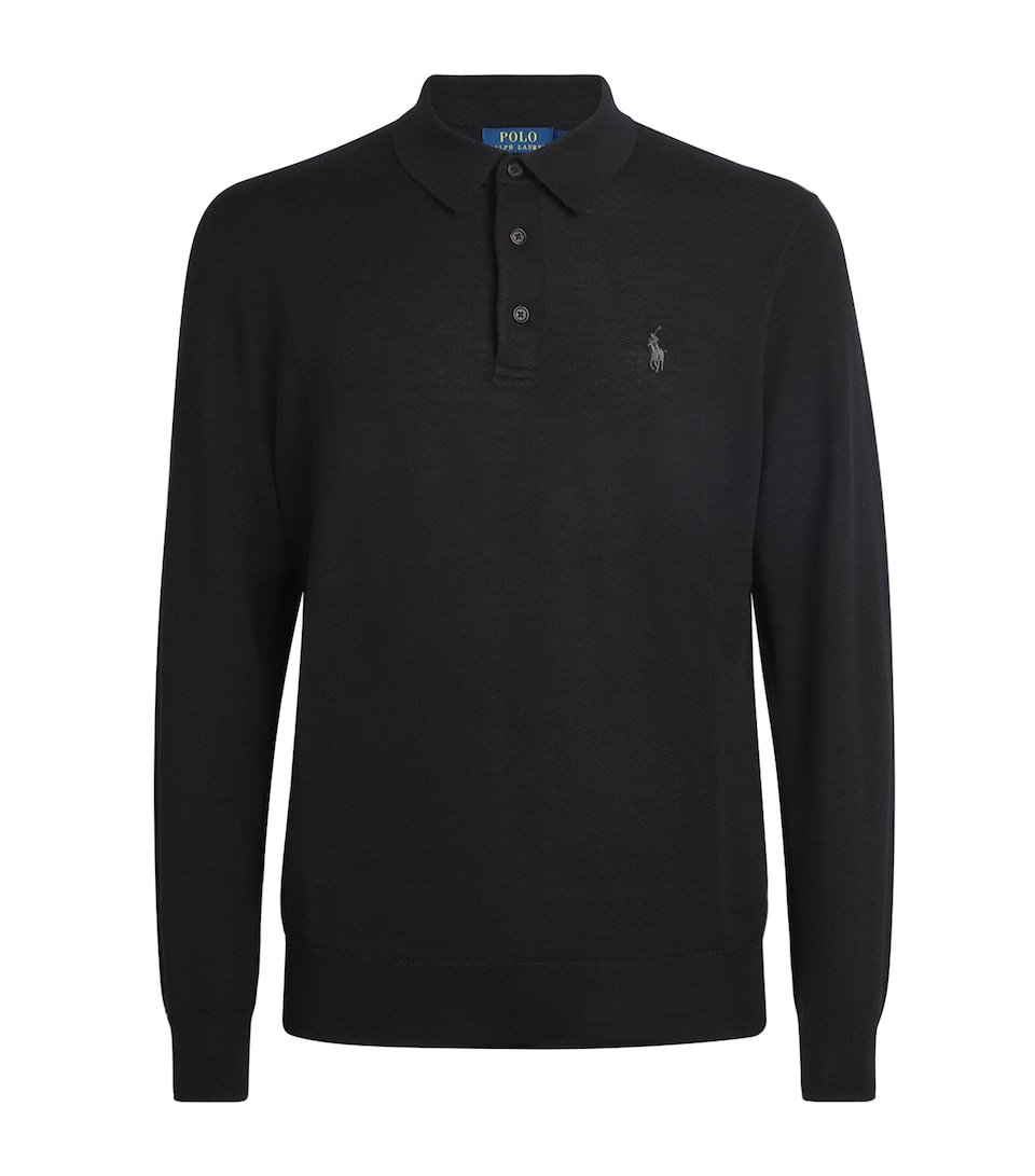 Polo Ralph Lauren Mens Wool Polo Pony Long-Sleeve Polo Shirt Polo Black