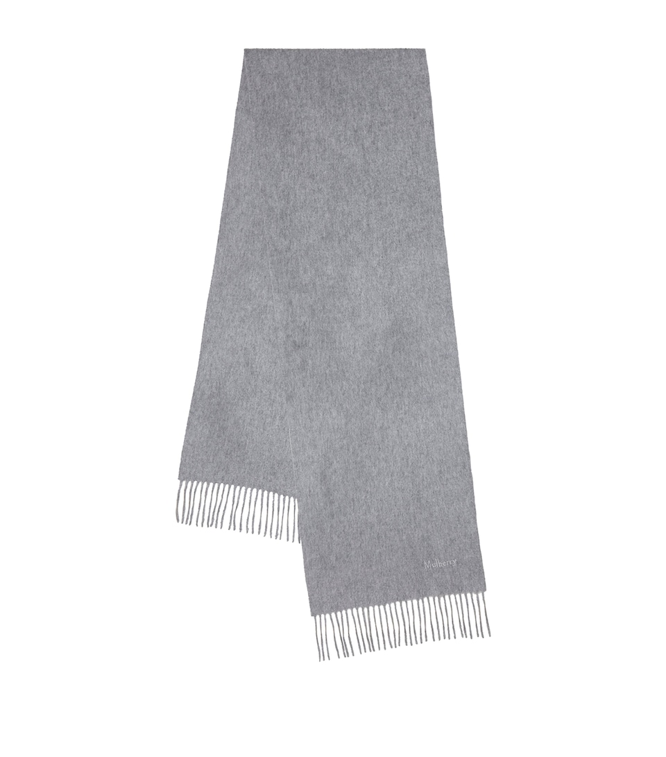 Mulberry Cashmere Fringed Scarf Light Grey Melange