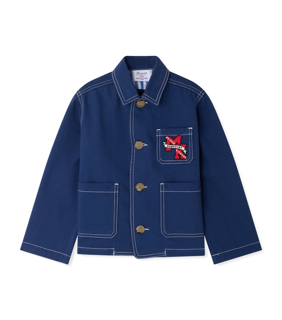 Bonpoint Cotton Patch-Detail Jacket (4-14 Years) Bleu De Prusse