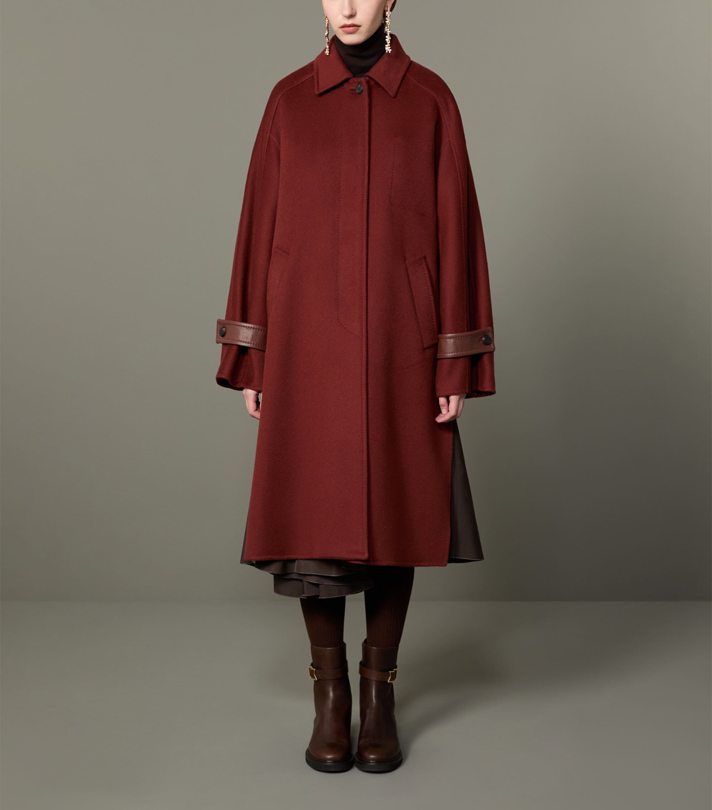 Max Mara Womens Cashmere Leather-Trim Coat Rust
