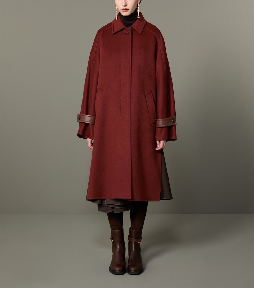 Max Mara Womens Cashmere Leather-Trim Coat Rust