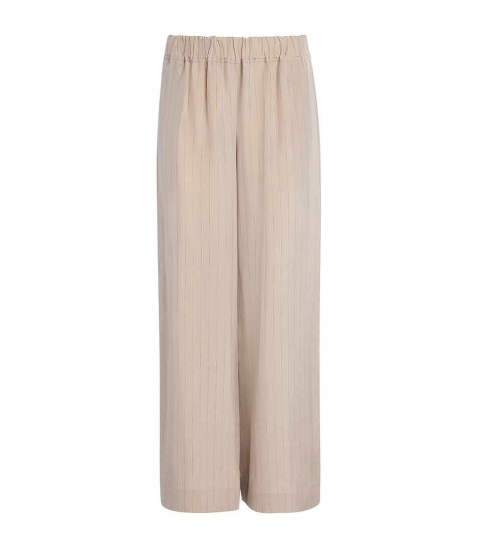 Liberowe Womens Pinstripe Palazzo Trousers Beige Pinstripe