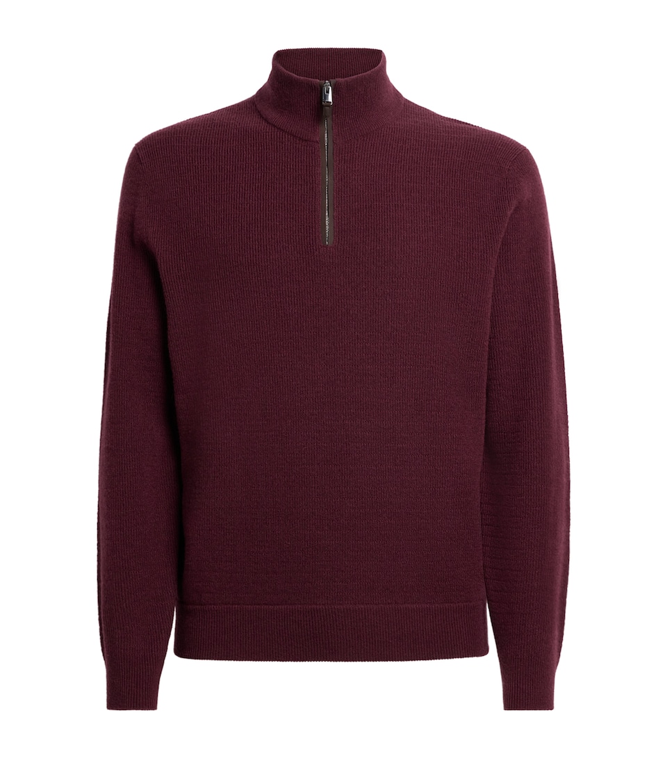 Canali Mens Virgin Wool-Cashmere Quarter-Zip Sweater Red