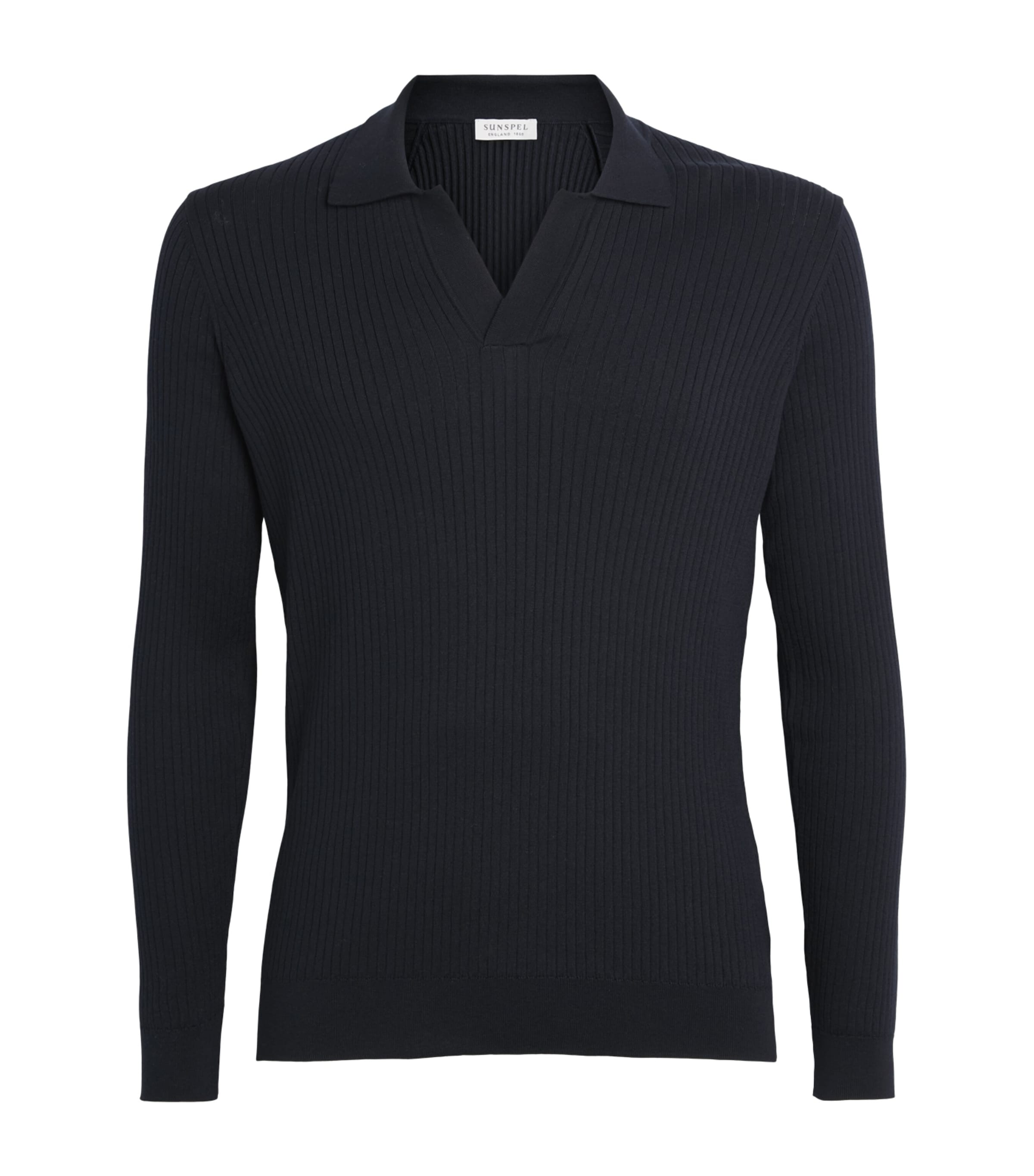 Silk-Cotton Long-Sleeve Polo Shirt